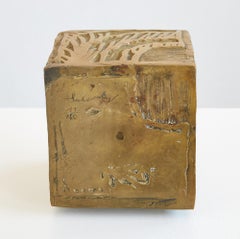 "Cryptocube" engraved bronze sculpture by Pierre Alechinsky, Belgium 1973