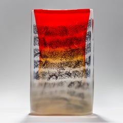 Cryptograph 241311, Red, Taupe, Clear & Black Glass Sculpture by Louis Thompson