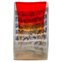 Cryptograph 241311, Red, Taupe, Clear & Black Glass Sculpture by Louis Thompson