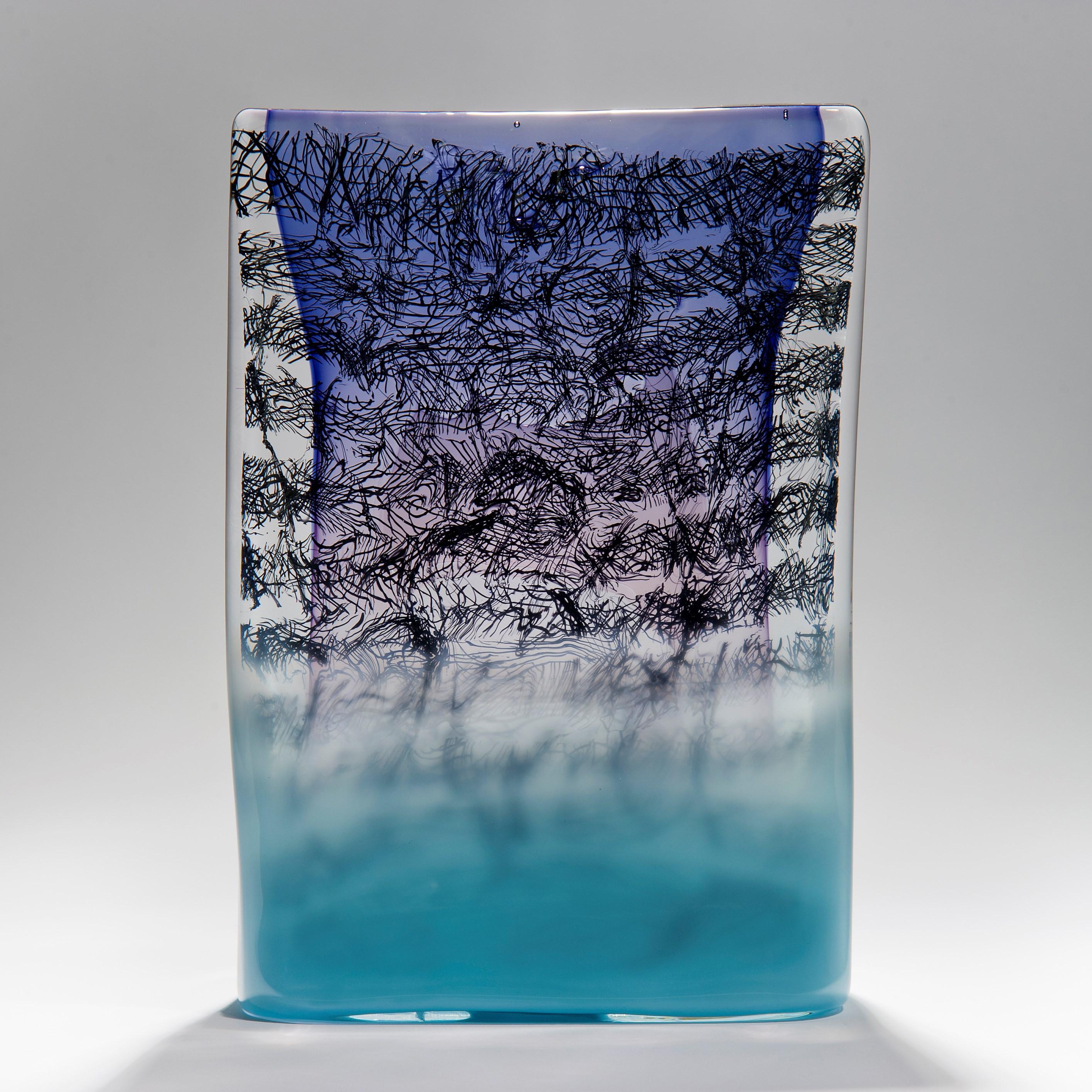 Cryptograph 4102721 (in Pale Turquoise & Hyacinth) is a unique solid glass sculpture created by the British artist, Louis Thompson. Employing a variety of glass techniques, the encased lines of 'script' are first created by carving a pre-made glass