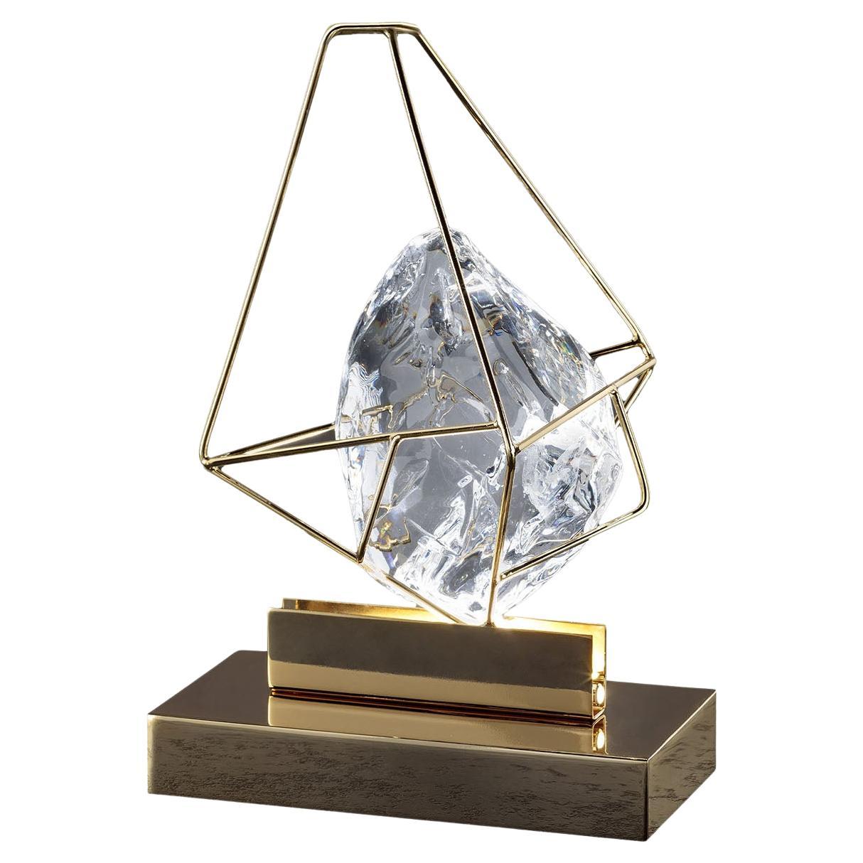 Cryrock Transparent Crystal Stone & Metal Table Lamp For Sale