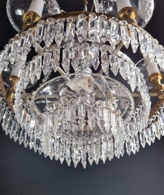 Lustre ancien en verre de Bohème Crysatal avec candélabre en laiton et bronze Luis Art