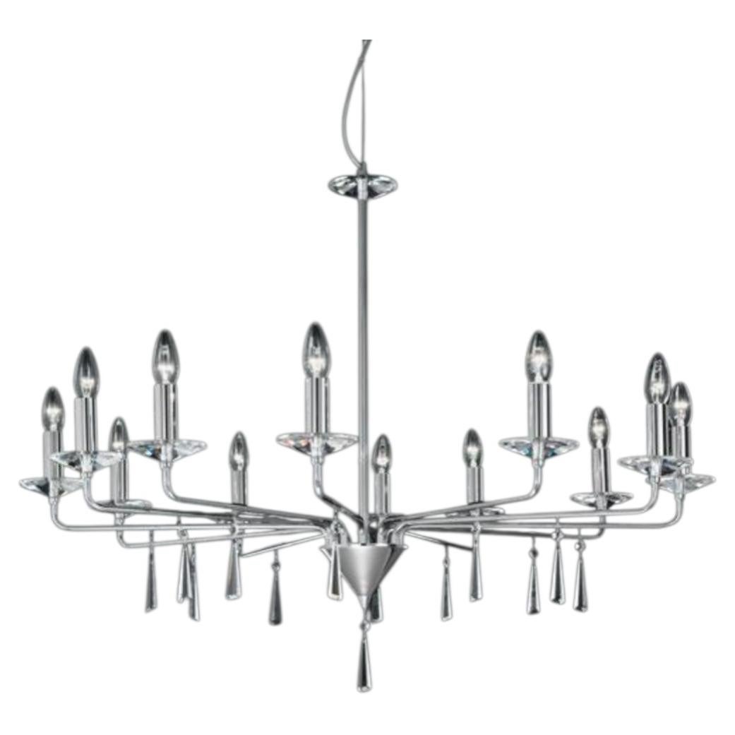 Crystal 12 Lights Chandelier in Polished Chrome and Crystal by Aggiolight