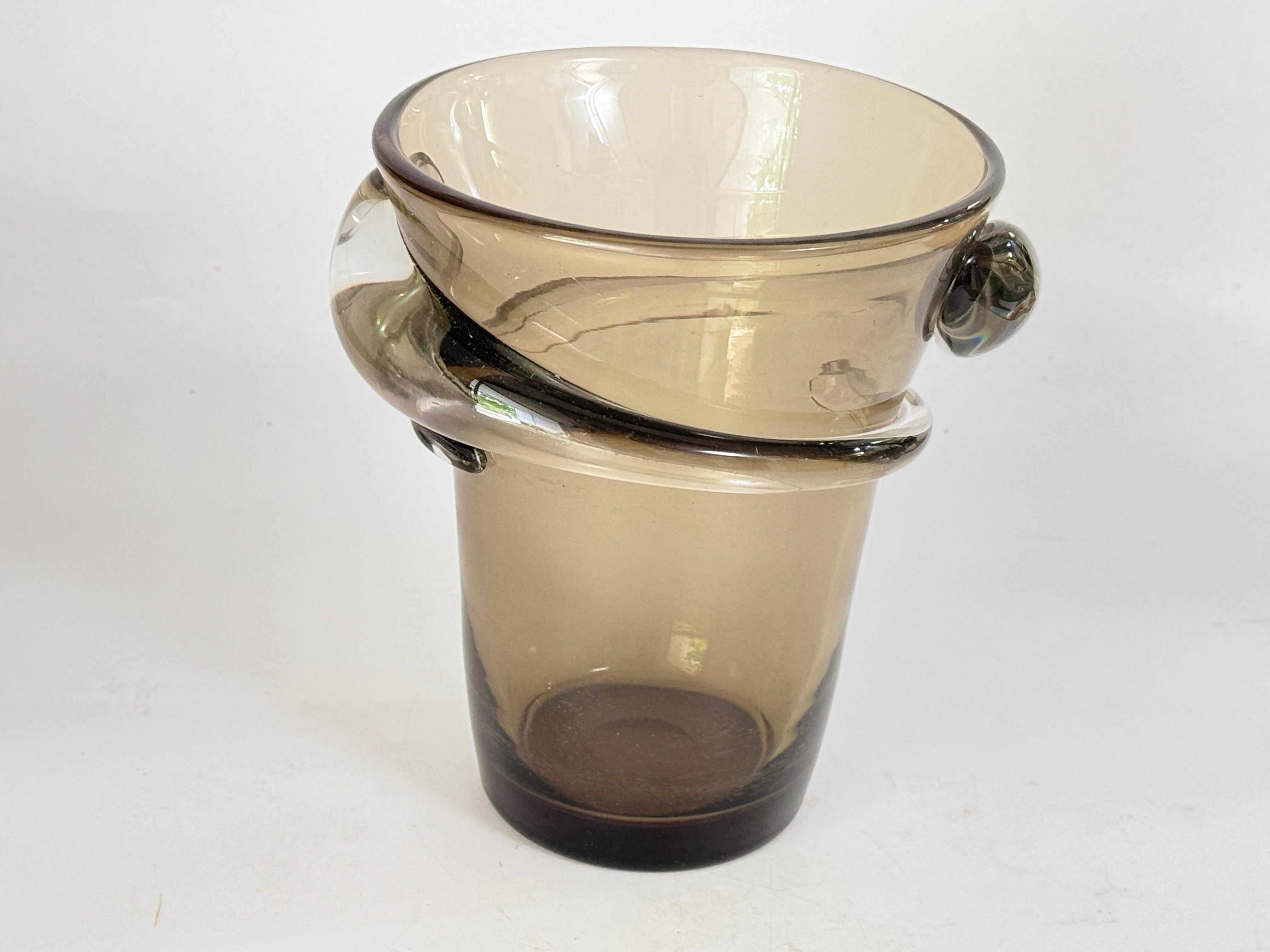 Kristall 1960 Champain Eimer oder Vase Grau Brown Farbe Frankreich im Angebot 1
