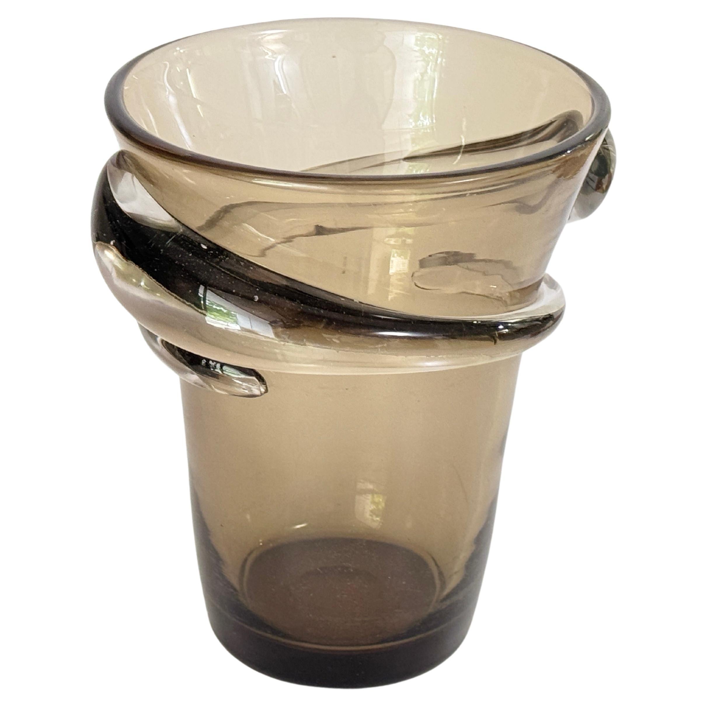 Seau ou vase Champain en cristal 1960 Couleur Gris Brown France