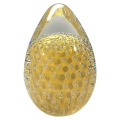 Crystal 24k Pure Gold Hand Blown Egg Paperweight FM Konstglas, Ronneby, Sweden