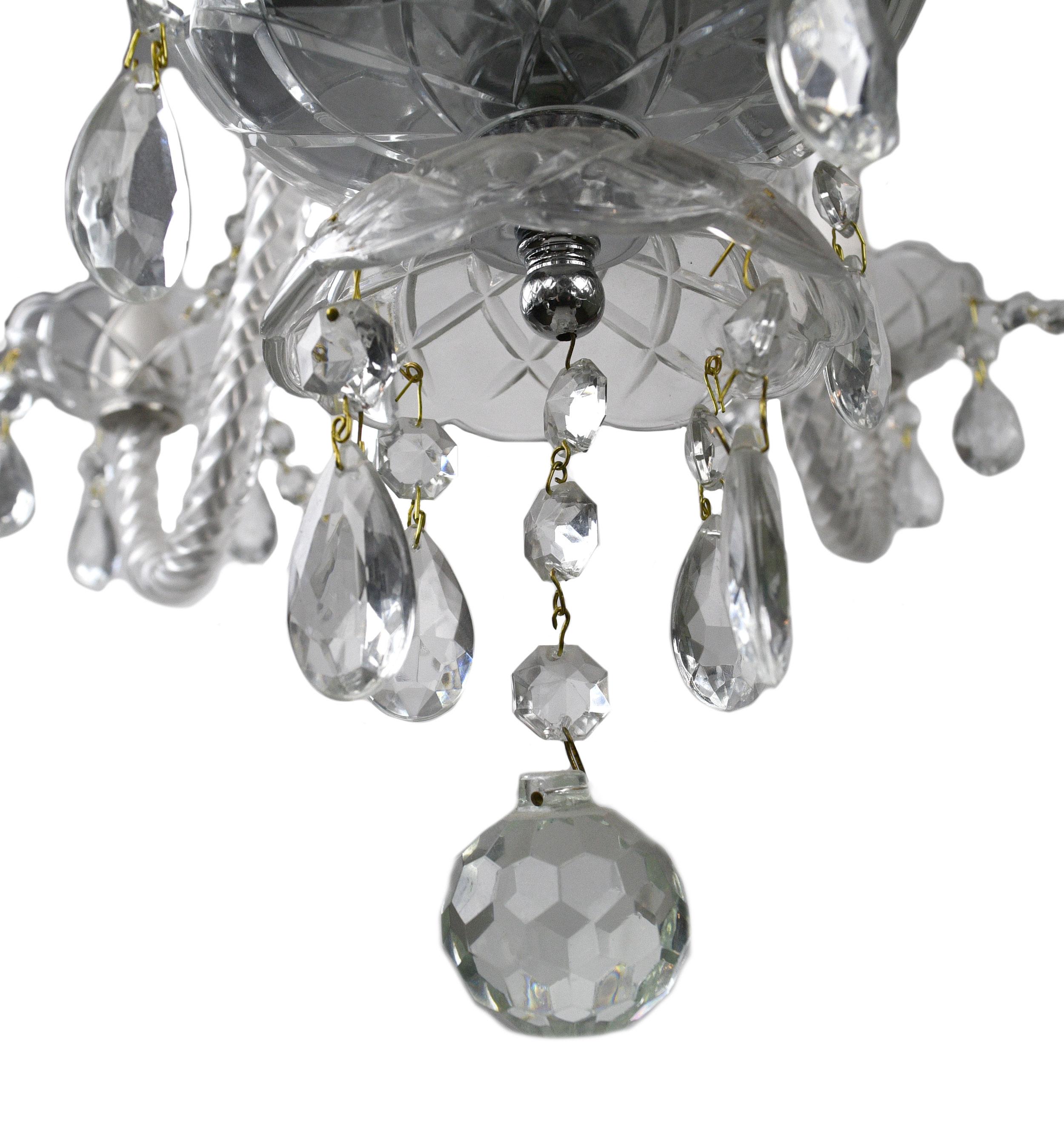 Mid-20th Century Crystal 5-Arm Chandelier with Roping For Sale