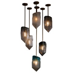 "Crystal" 6-Piece Pendant Light in Hand Blown Glass by Jeff Zimmerman