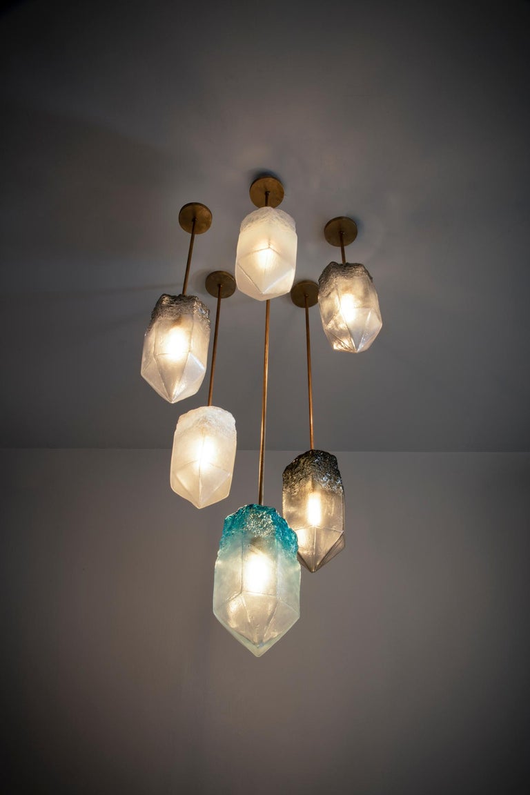 "Crystal" 6Piece Pendant Light in Hand Blown Glass by Jeff Zimmerman