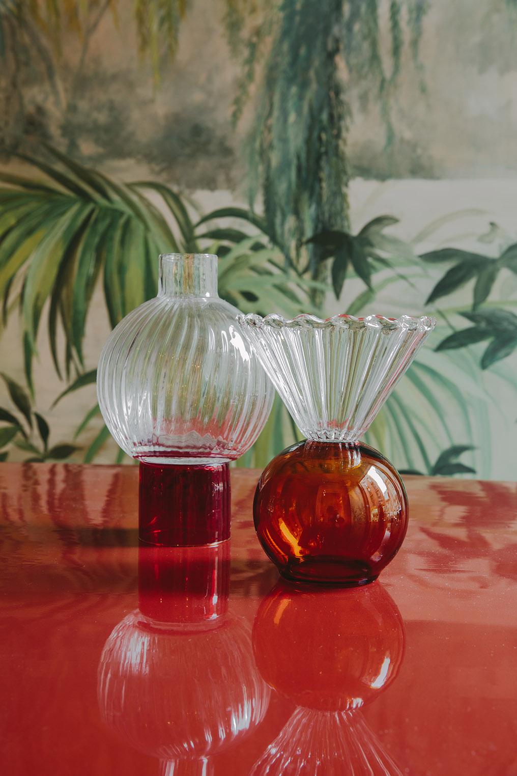 Hand-Crafted Contemporary Amber Blown Glass Bowl by Natalia Criado Circular Round Cone For Sale