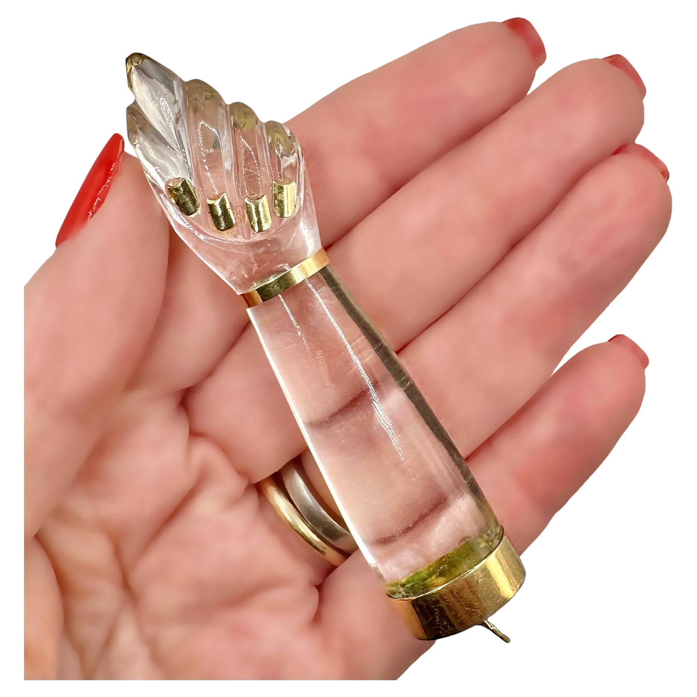 Crystal and 18K Gold Large Figa Pendant For Sale