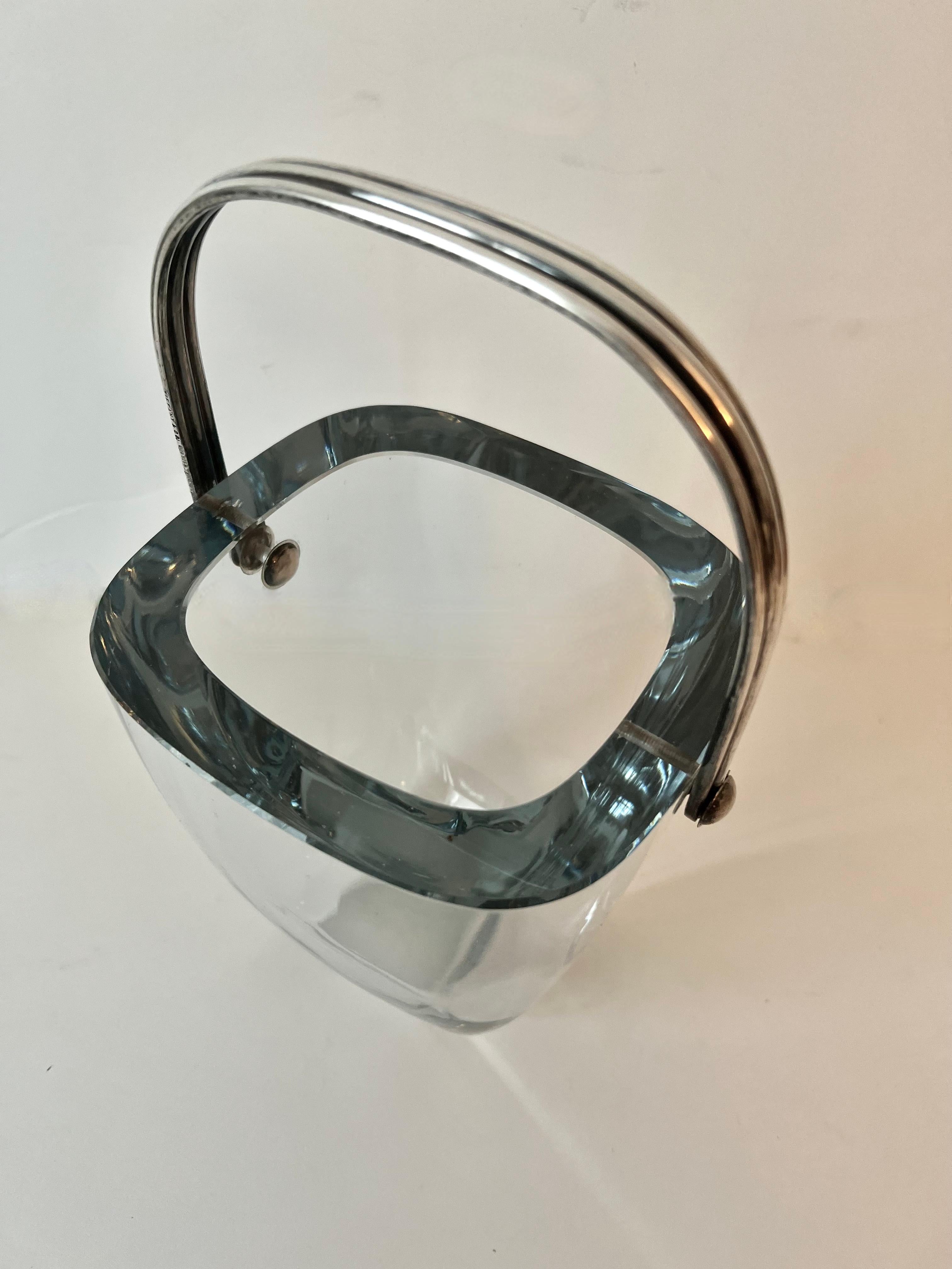 20th Century Tiffany & Co. Crystal and Art Deco Signed Ice Bucket with Sterling Silver Handle For Sale