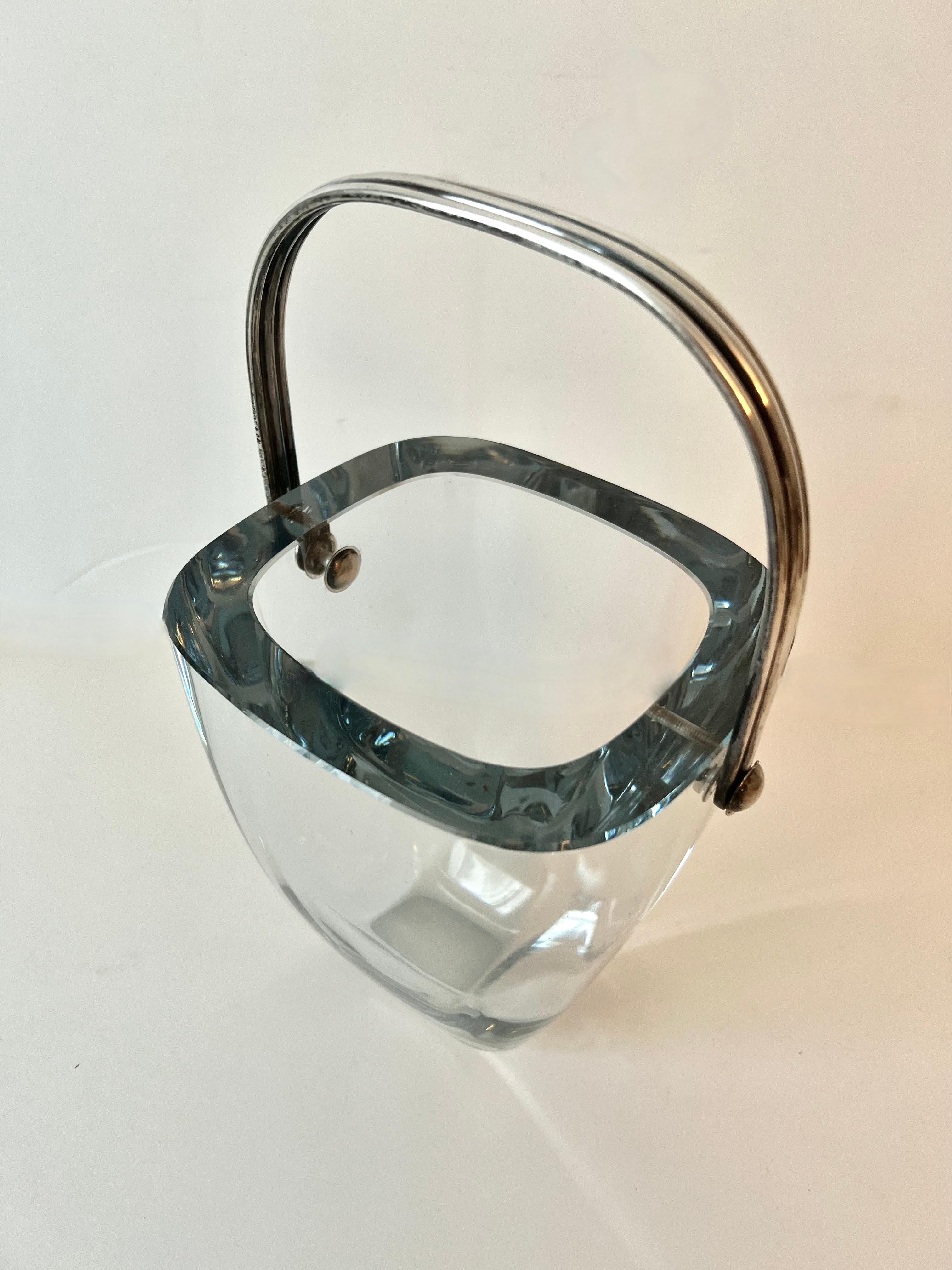 Tiffany & Co. Crystal and Art Deco Signed Ice Bucket with Sterling Silver Handle For Sale 2