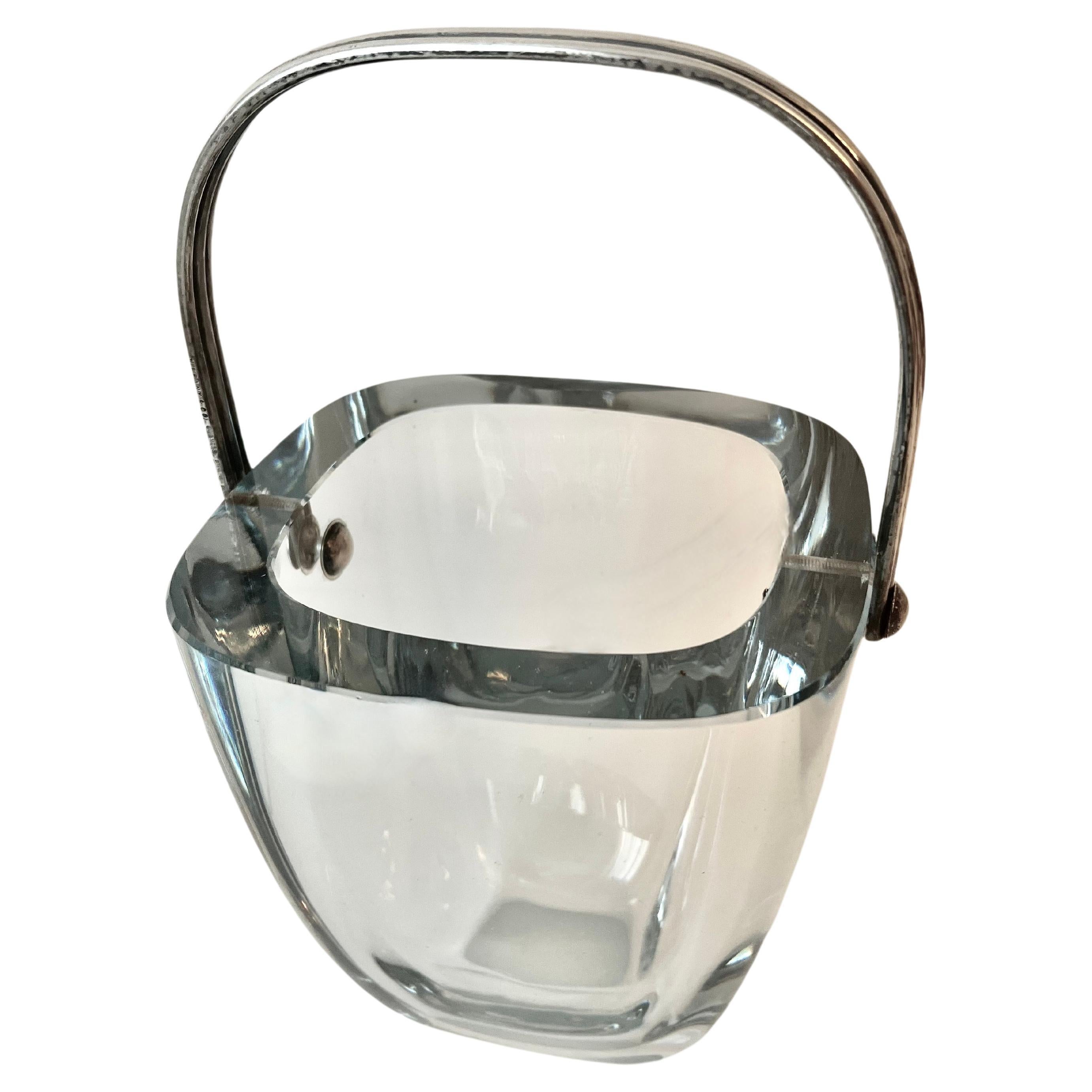 Tiffany & Co. Crystal and Art Deco Signed Ice Bucket with Sterling Silver Handle For Sale
