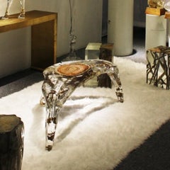 Rectangular Modern Coffee Table with Crystal Frame and Natural Wood Design