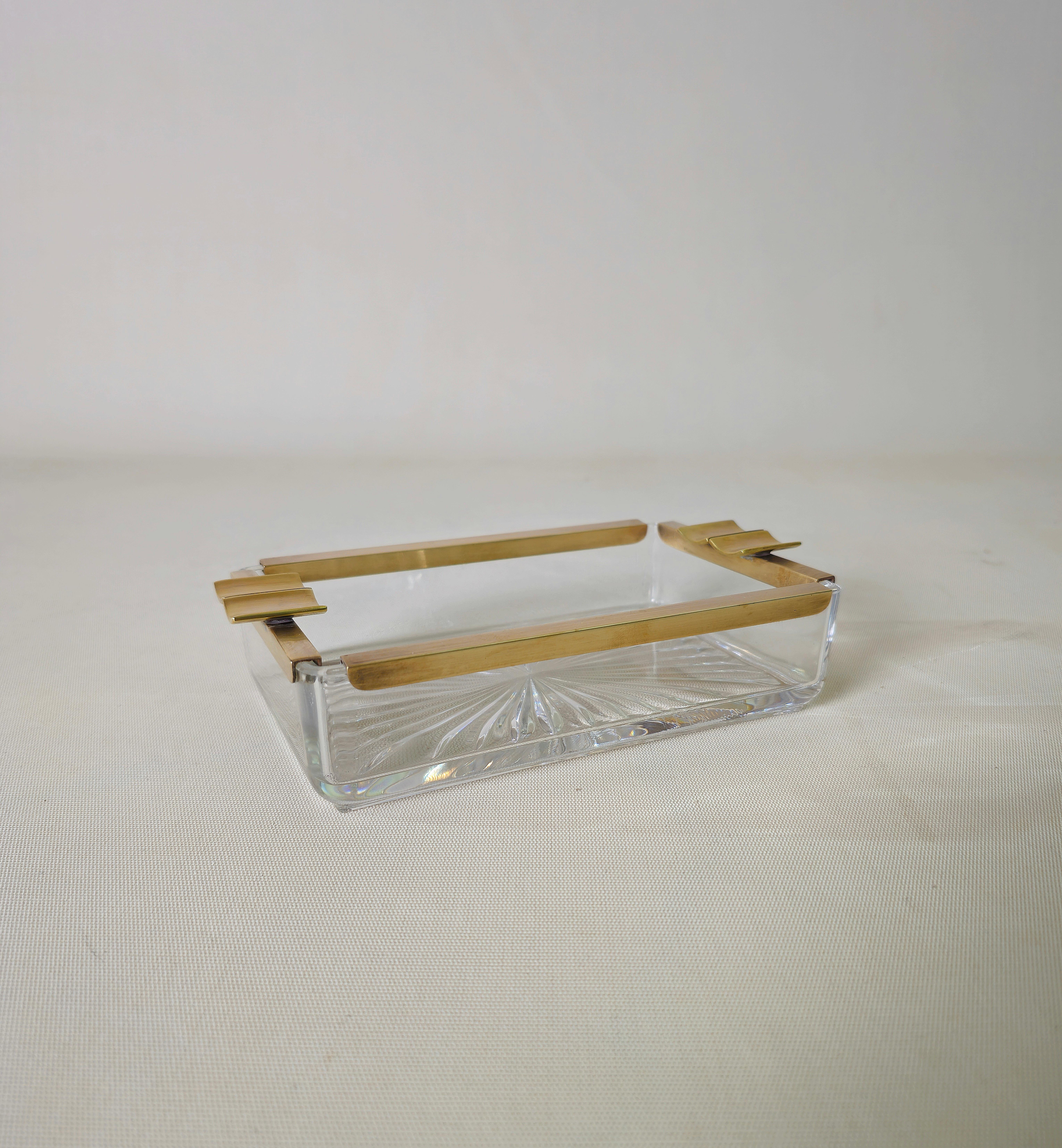 Crystal and Brass Ashtray Midcentury Italy 1950s For Sale 4