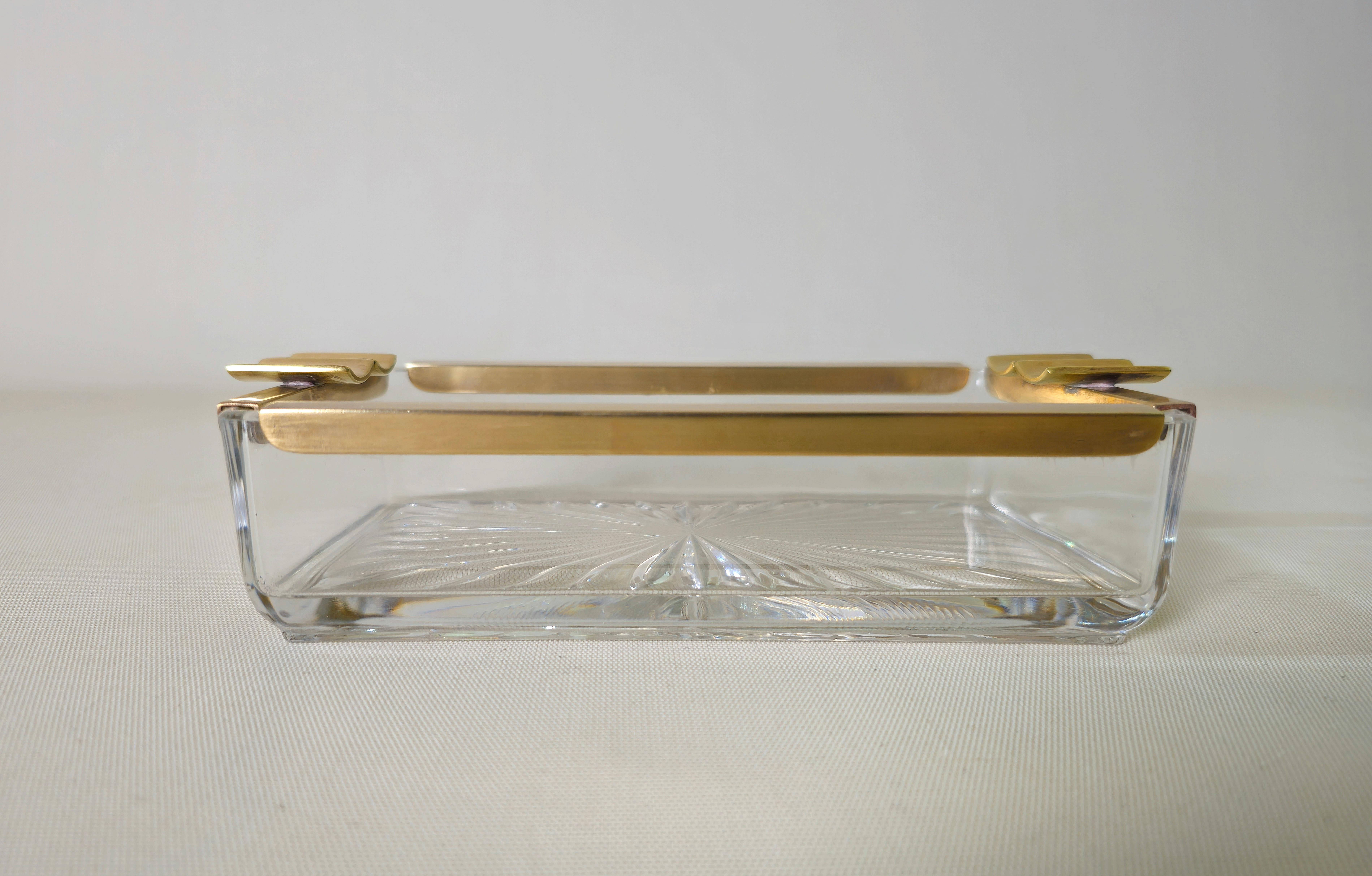 Crystal and Brass Ashtray Midcentury Italy 1950s In Excellent Condition For Sale In Palermo, IT