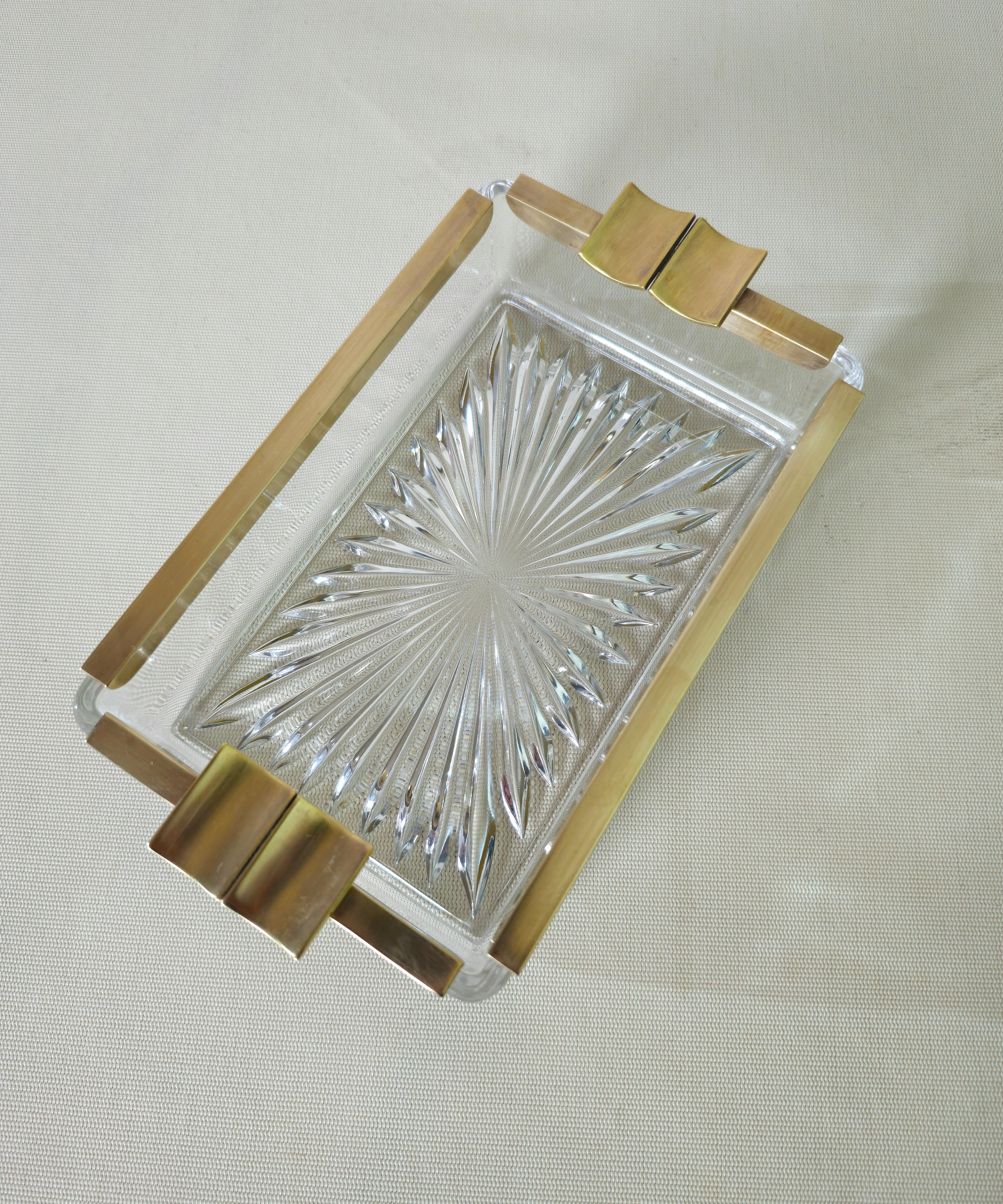 20th Century Crystal and Brass Ashtray Midcentury Italy 1950s For Sale