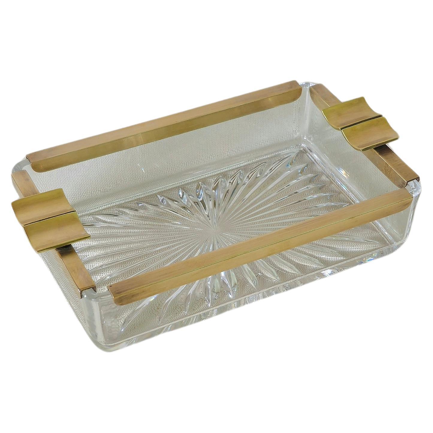 Crystal and Brass Ashtray Midcentury Italy 1950s For Sale