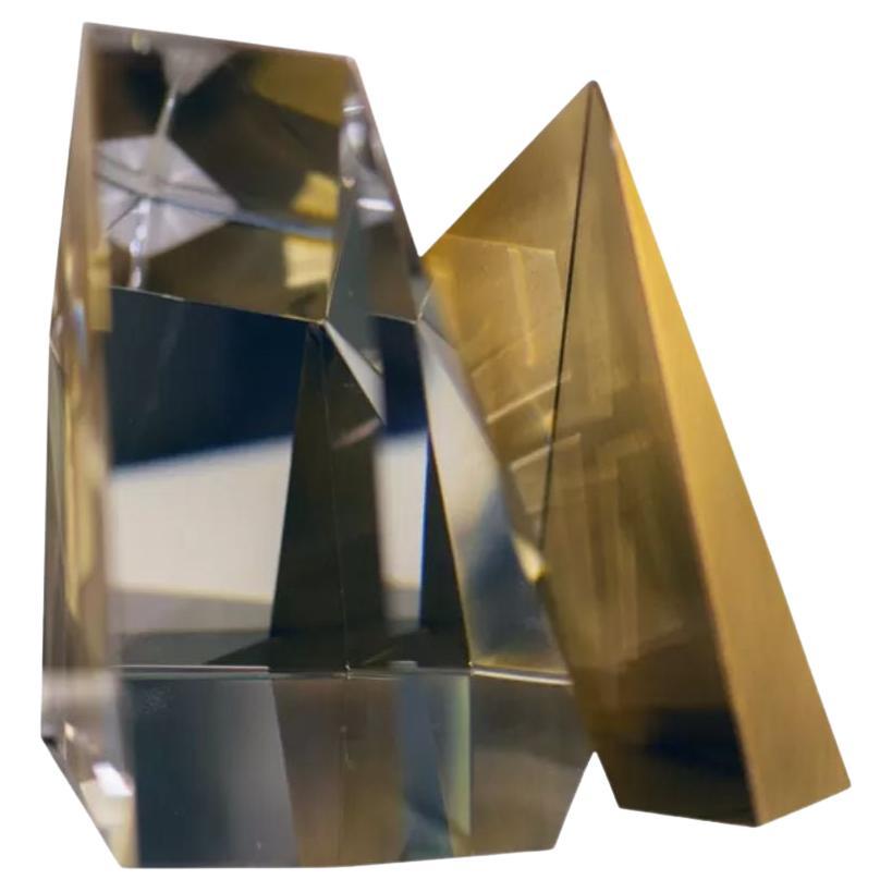 Crystal and Brass Bookend by Dainte For Sale