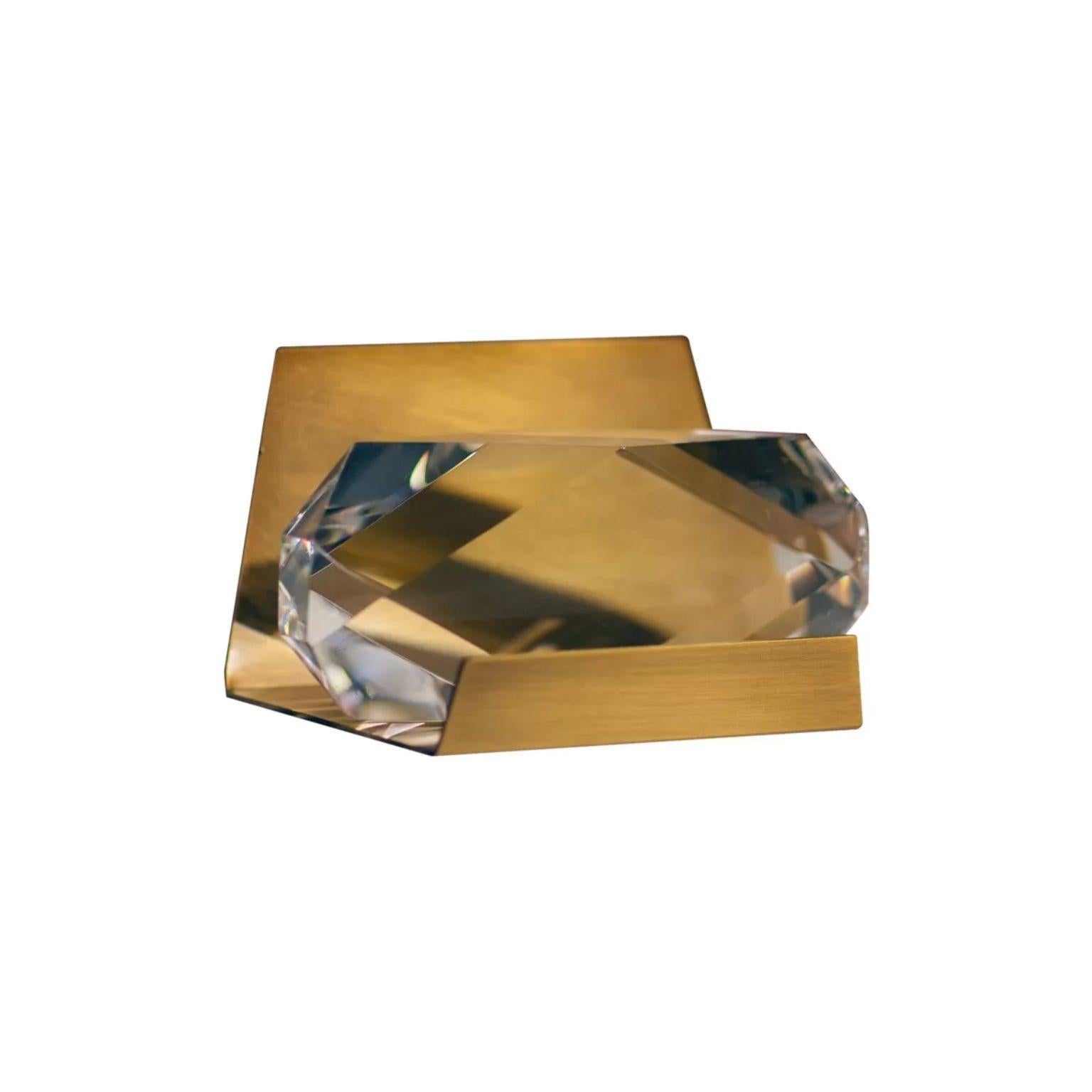 Post-Modern Crystal and Brass Business Card Holder by Dainte For Sale