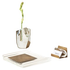 Clear Crystal and Brass Business Card Holder – Modern Desk Accessory