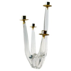 Retro Crystal and Brass Candle Holder with Four Arms by Cristallerie Schneider 1970s