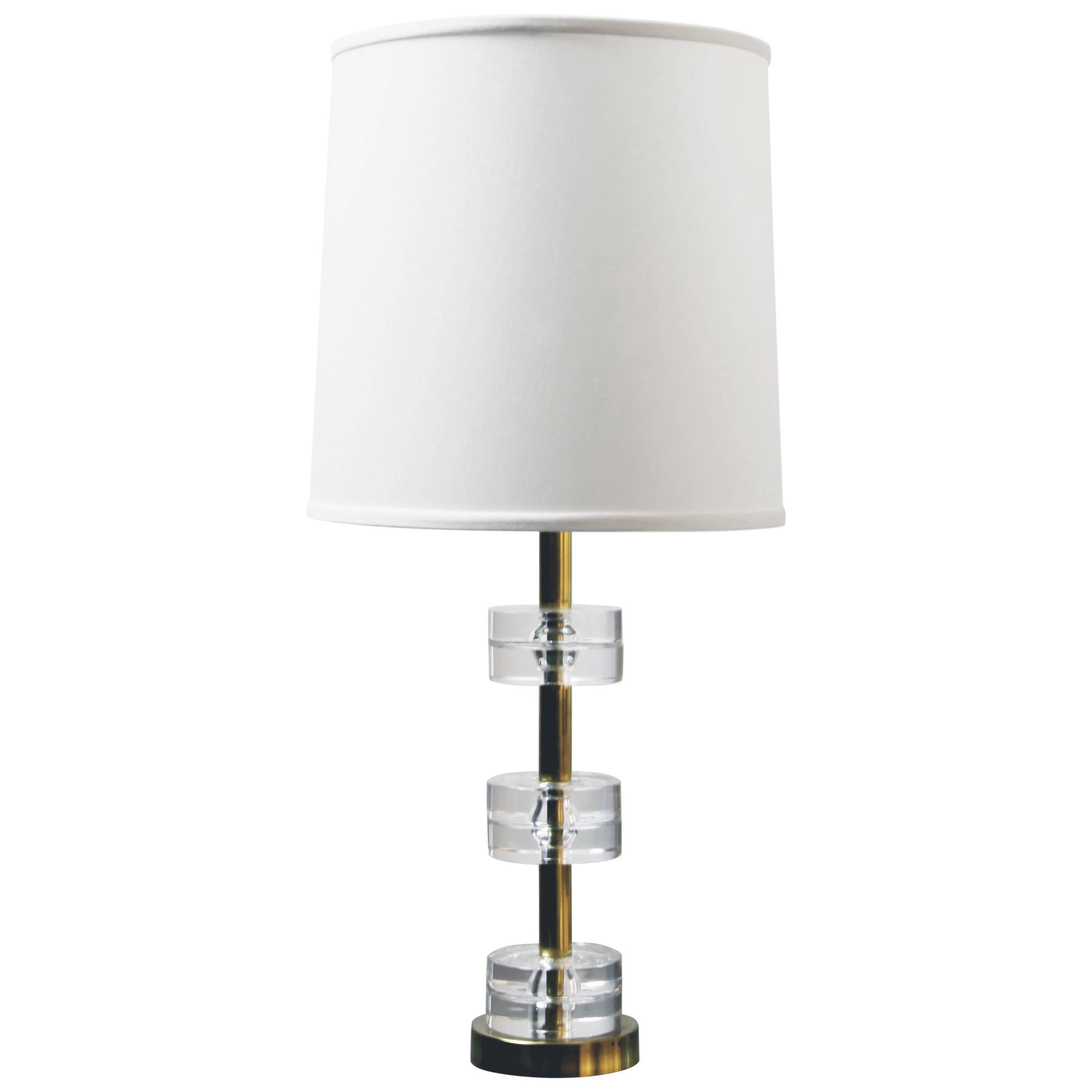 Crystal and Brass Carl Fagerlund Lamp for Orrefors