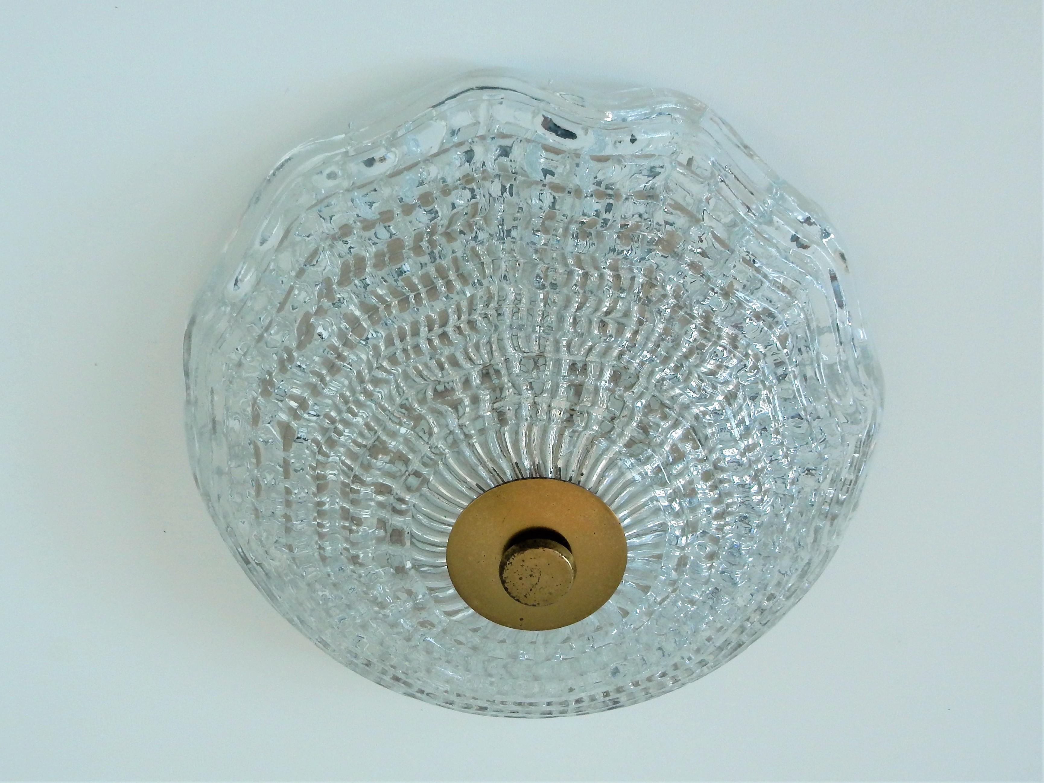 Mid-Century Modern Crystal and Brass Ceiling Lamp by Carl Fagerlund for Orrefors and Lyfa, Sweden