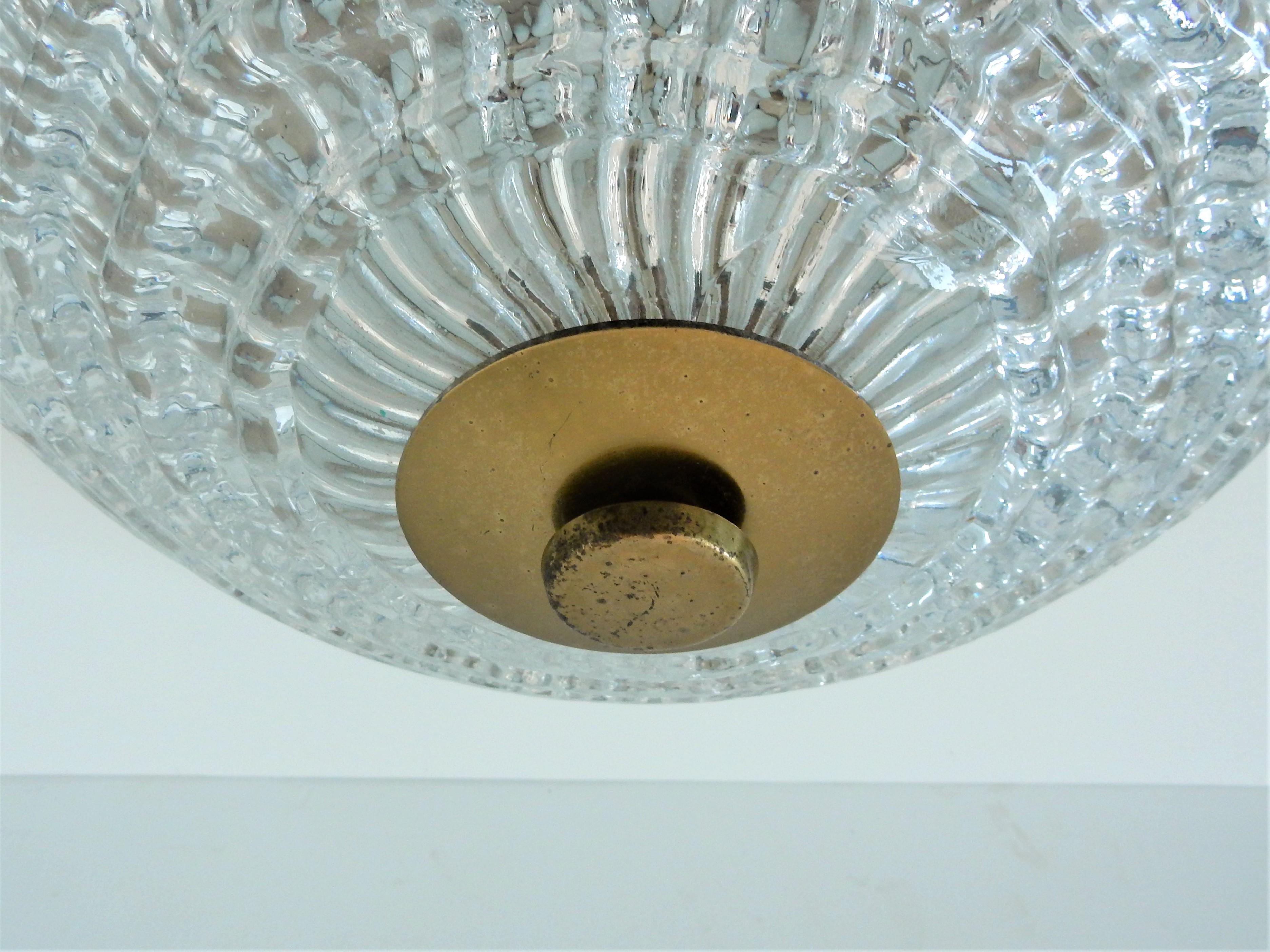 Swedish Crystal and Brass Ceiling Lamp by Carl Fagerlund for Orrefors and Lyfa, Sweden