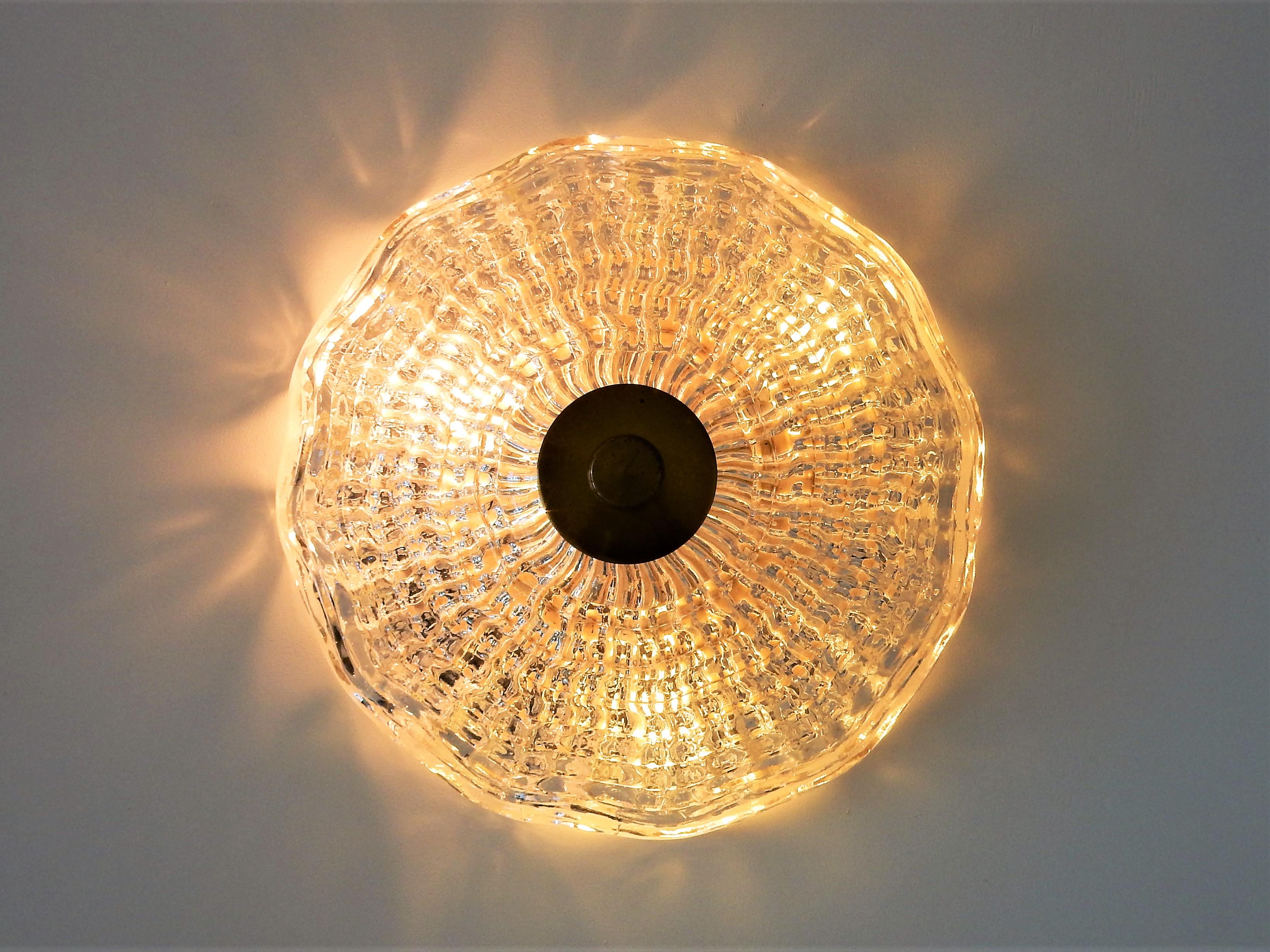 Crystal and Brass Ceiling Lamp by Carl Fagerlund for Orrefors and Lyfa, Sweden In Good Condition In Steenwijk, NL