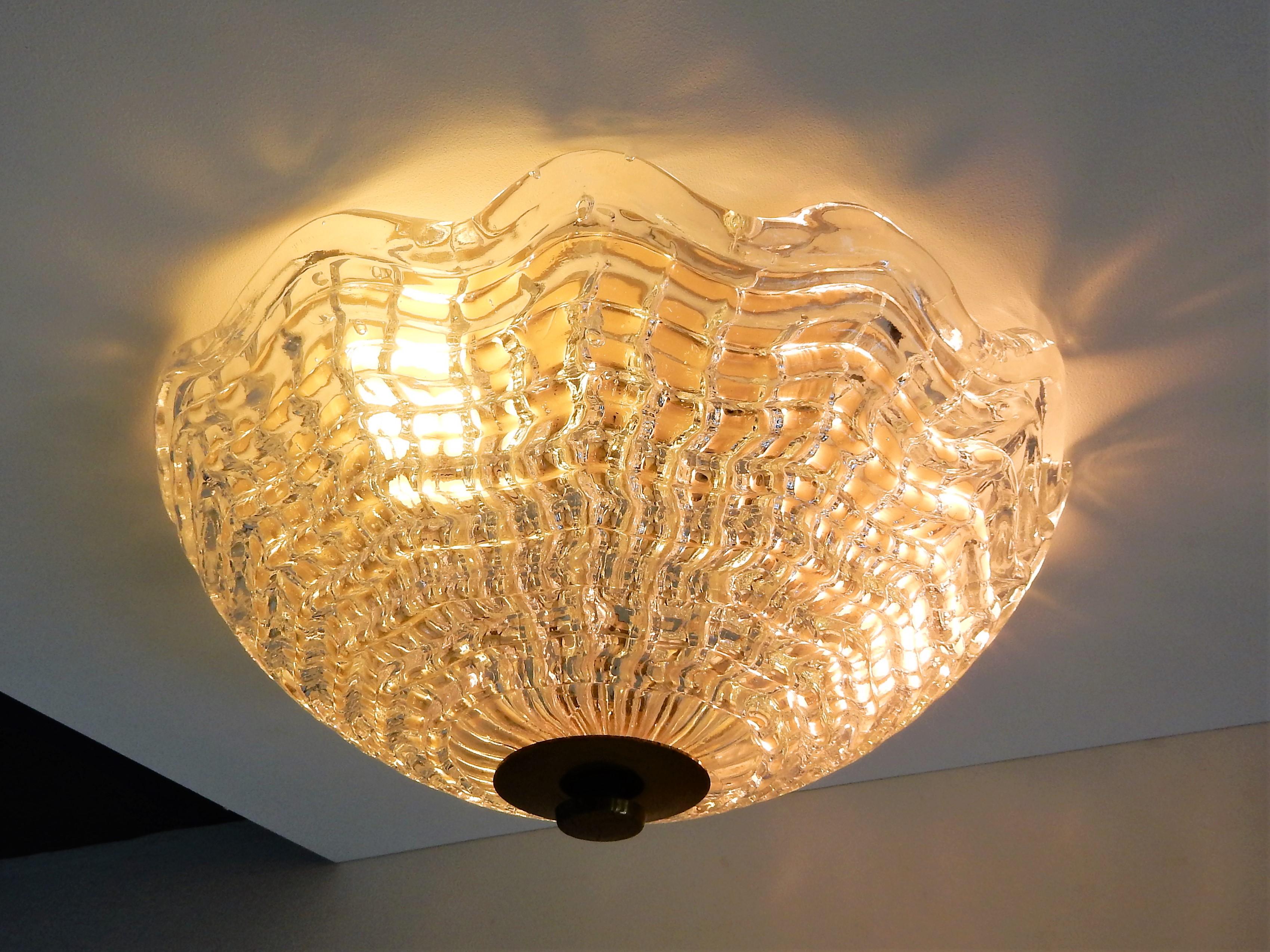 Crystal and Brass Ceiling Lamp by Carl Fagerlund for Orrefors and Lyfa, Sweden 1
