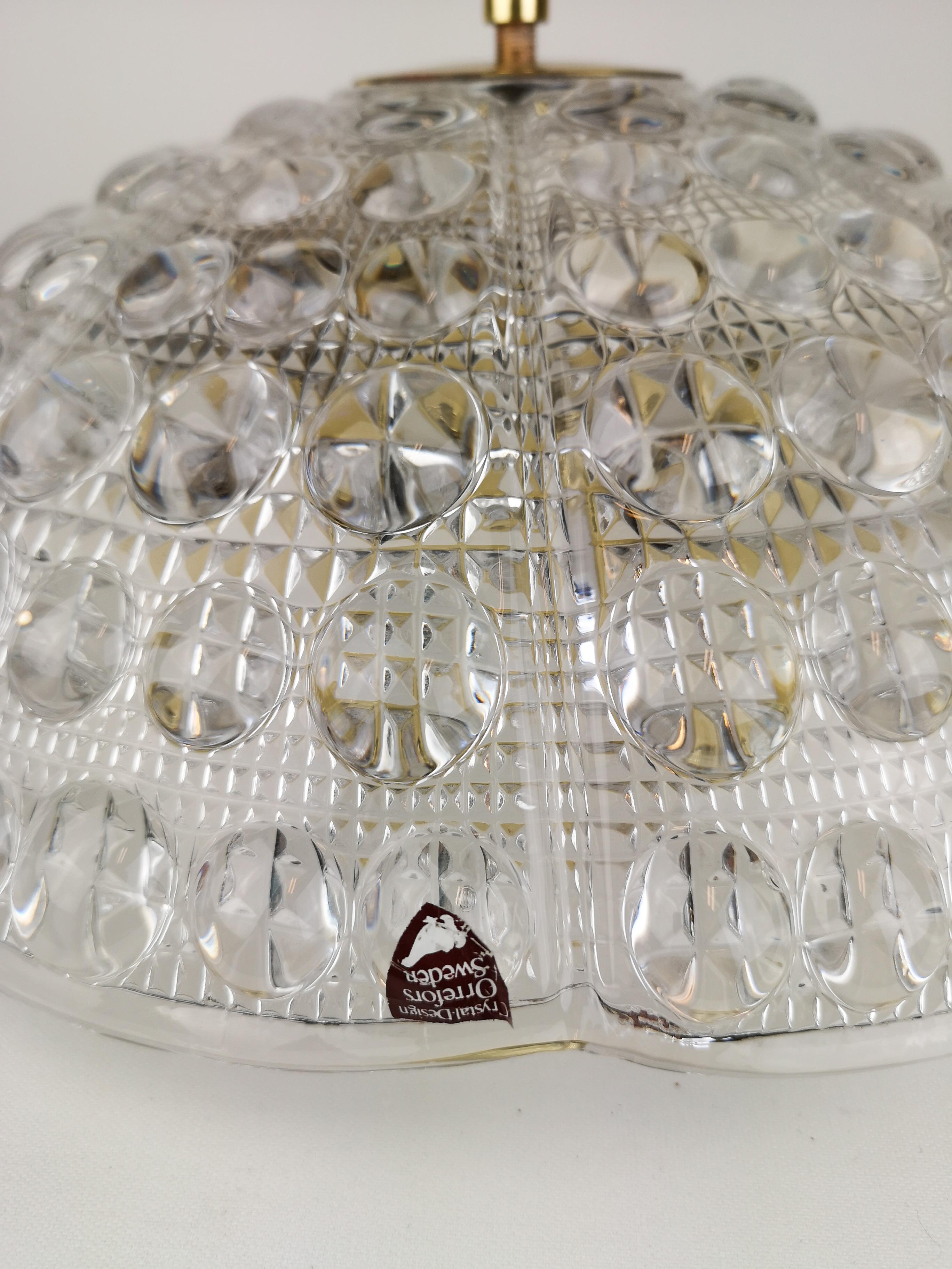 Scandinavian Modern Crystal and Brass Ceiling Light by Carl Fagerlund for Orrefors, 1960s For Sale