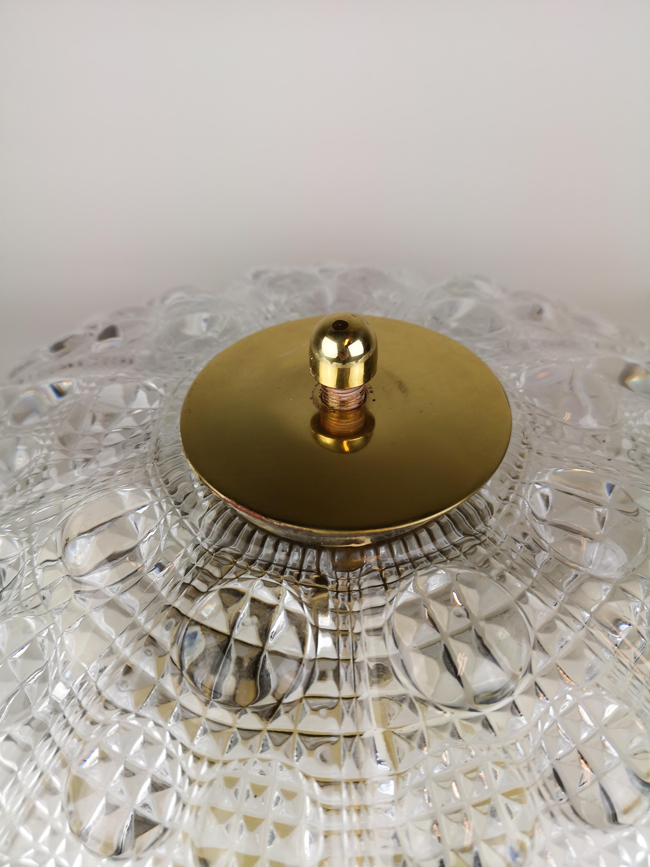 Swedish Crystal and Brass Ceiling Light by Carl Fagerlund for Orrefors, 1960s For Sale