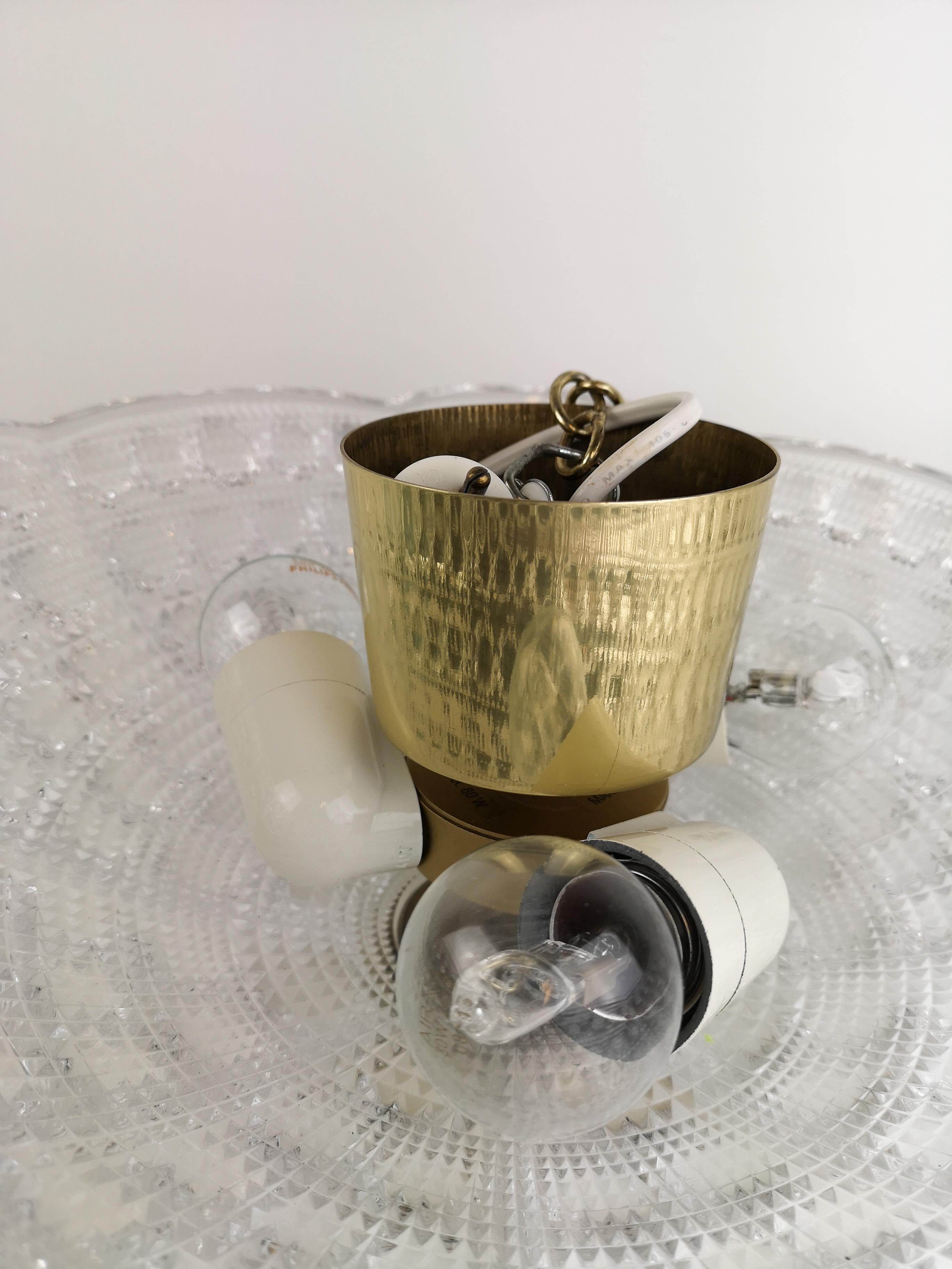 Crystal and Brass Ceiling Light by Carl Fagerlund for Orrefors, 1960s In Good Condition For Sale In Hillringsberg, SE