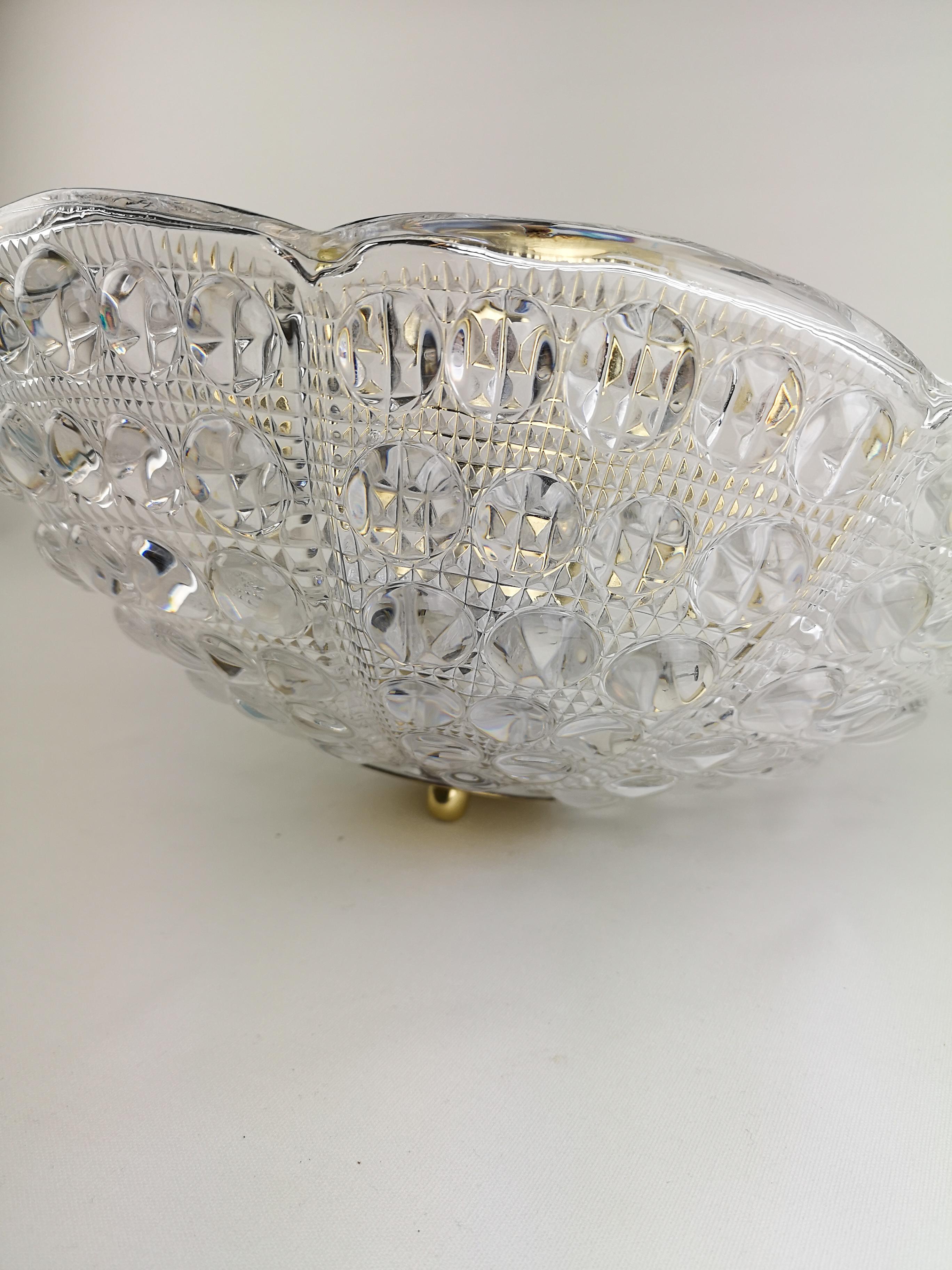 Crystal and Brass Ceiling Light by Carl Fagerlund for Orrefors, 1960s For Sale 1