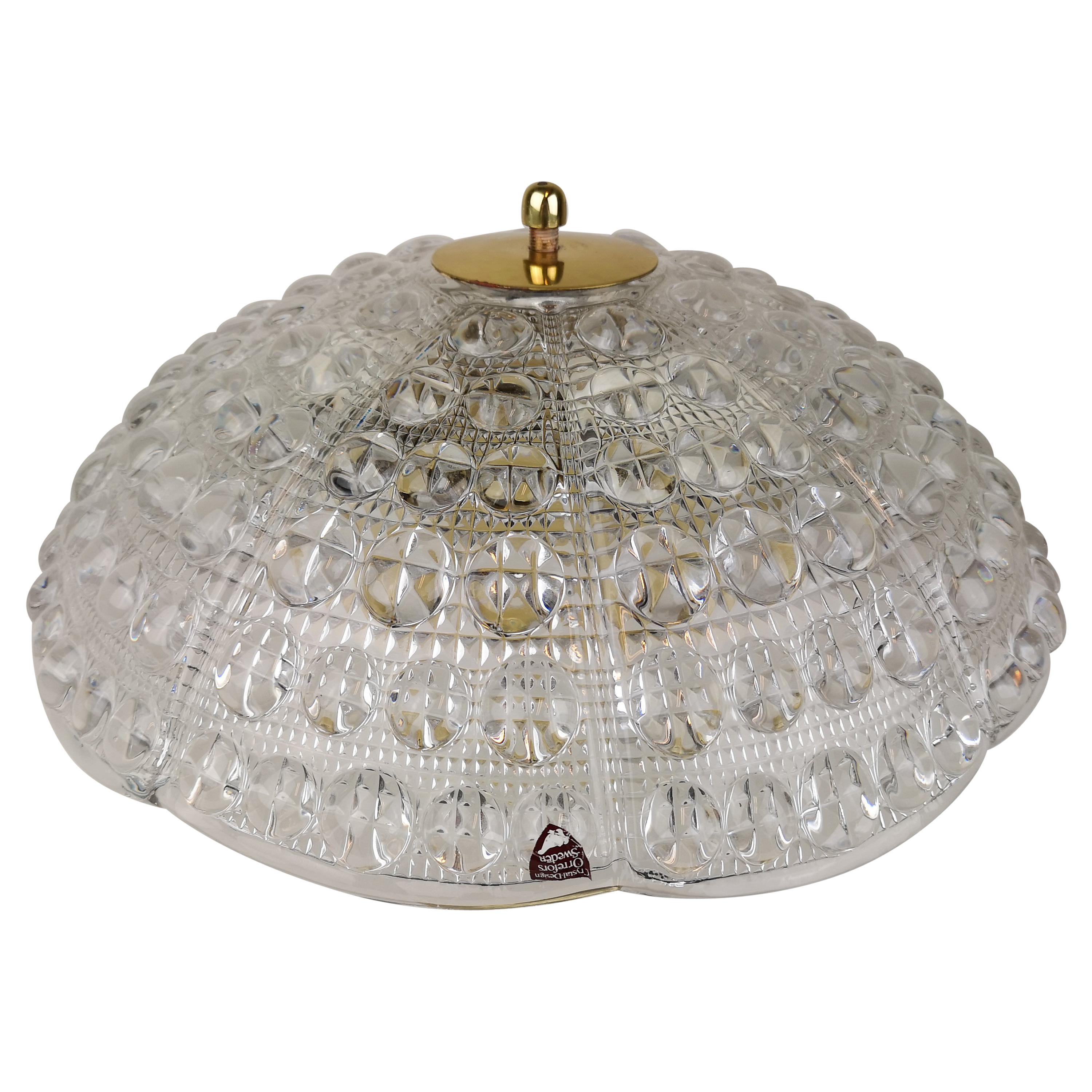 Crystal and Brass Ceiling Light by Carl Fagerlund for Orrefors, 1960s For Sale