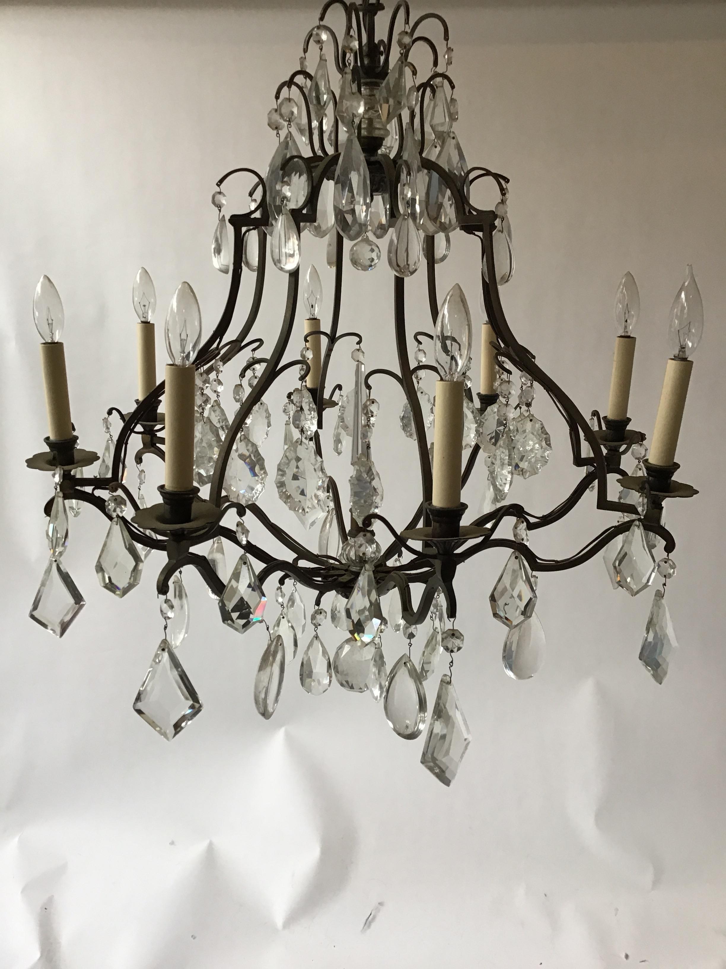 1960s crystal and brass chandelier. Needs rewiring.