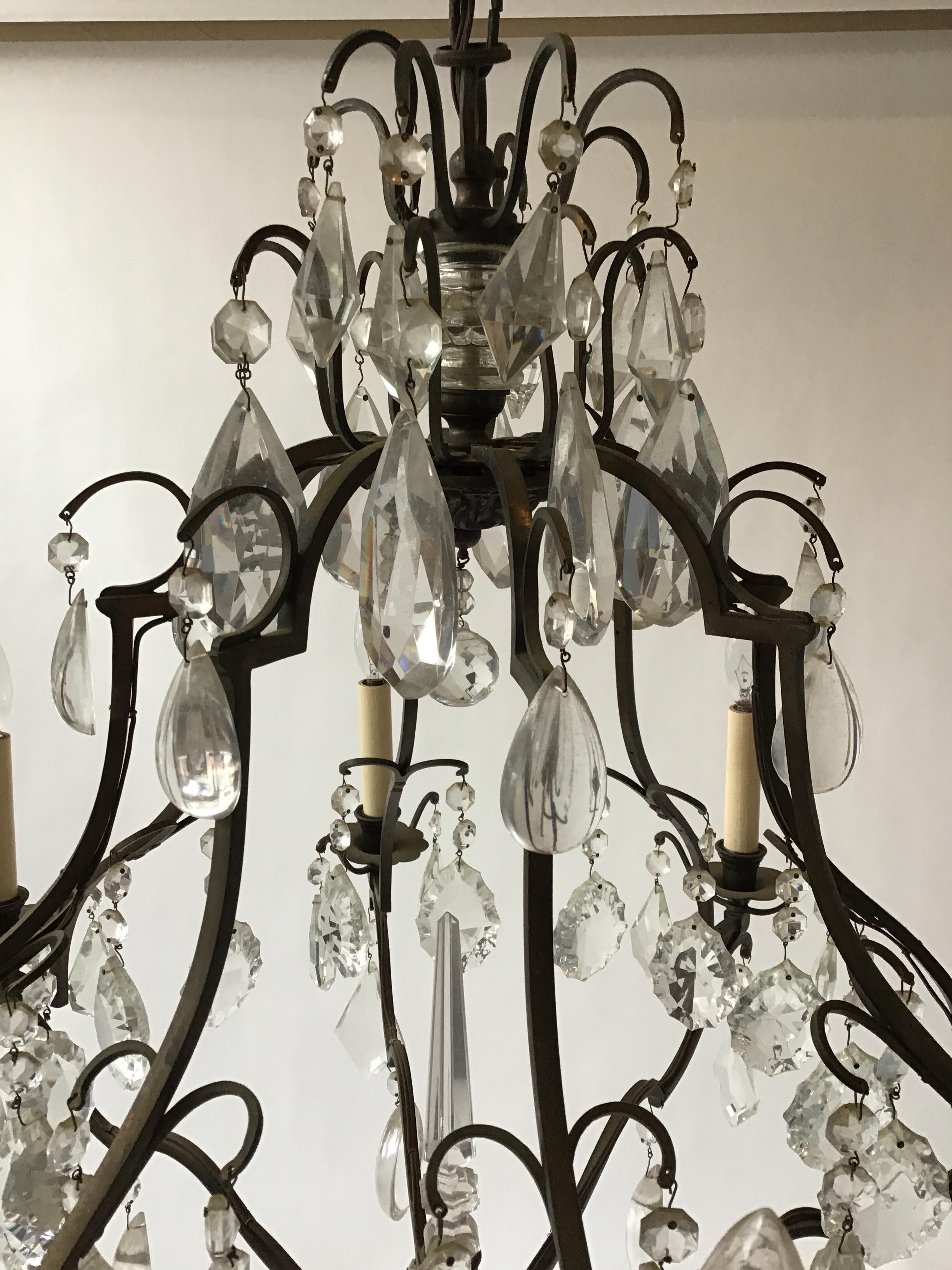 Crystal and Brass Chandelier In Good Condition In Tarrytown, NY