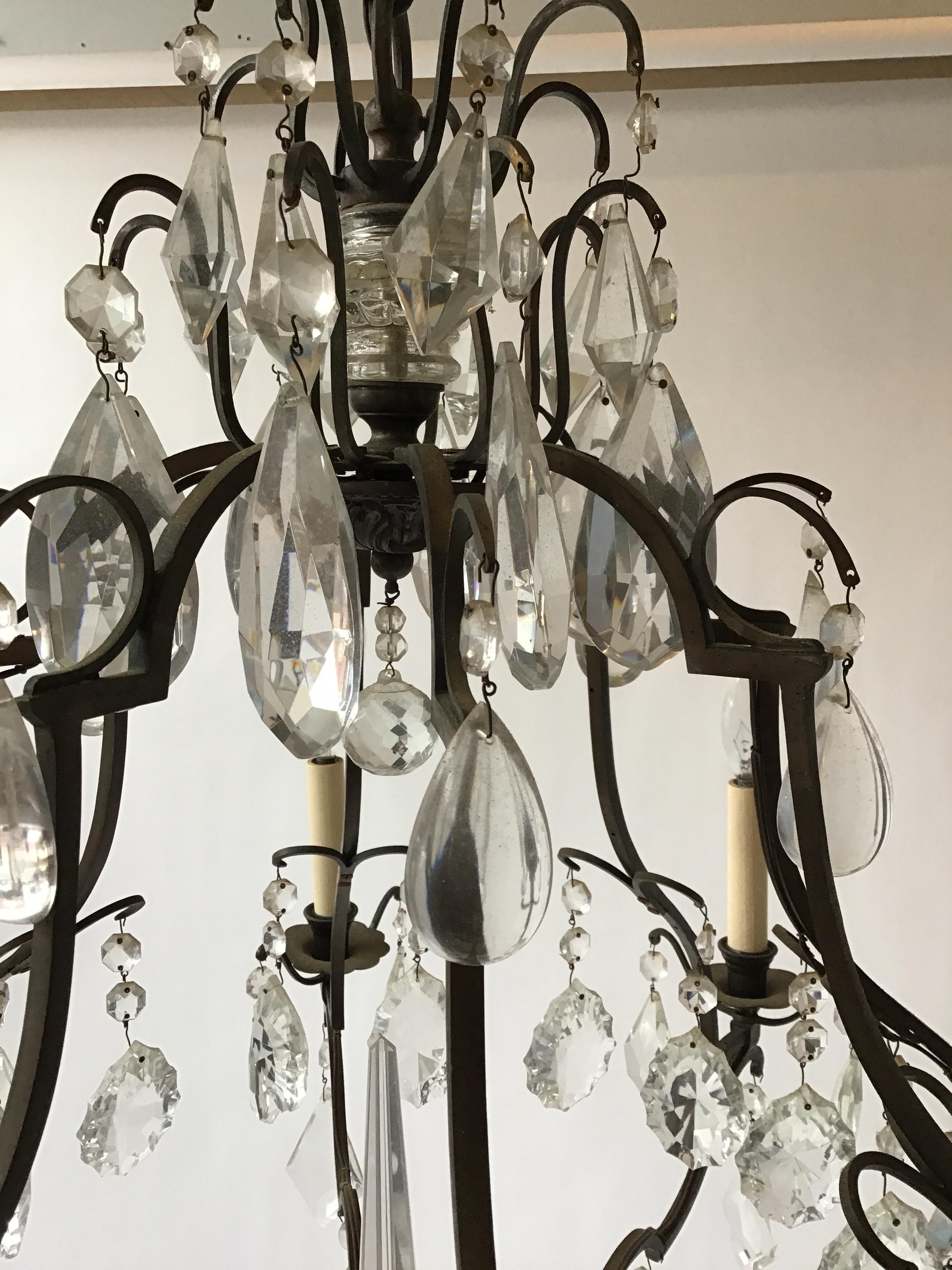 Mid-20th Century Crystal and Brass Chandelier