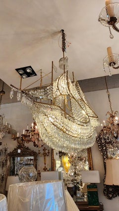 Galeonenschiff-Kronleuchter aus Kristall und Messing
