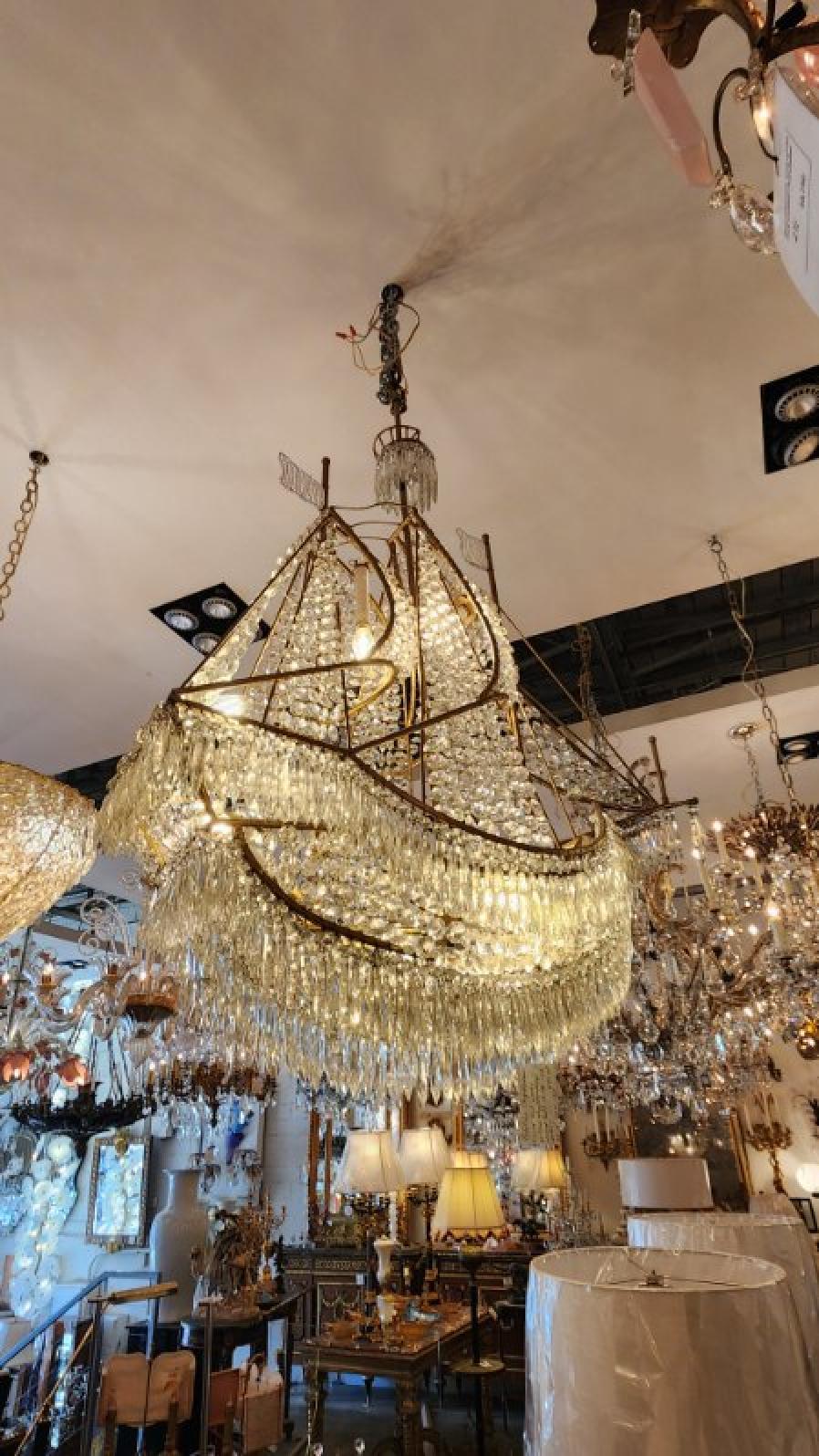 Crystal and Brass Galleon Ship Chandelier For Sale 1