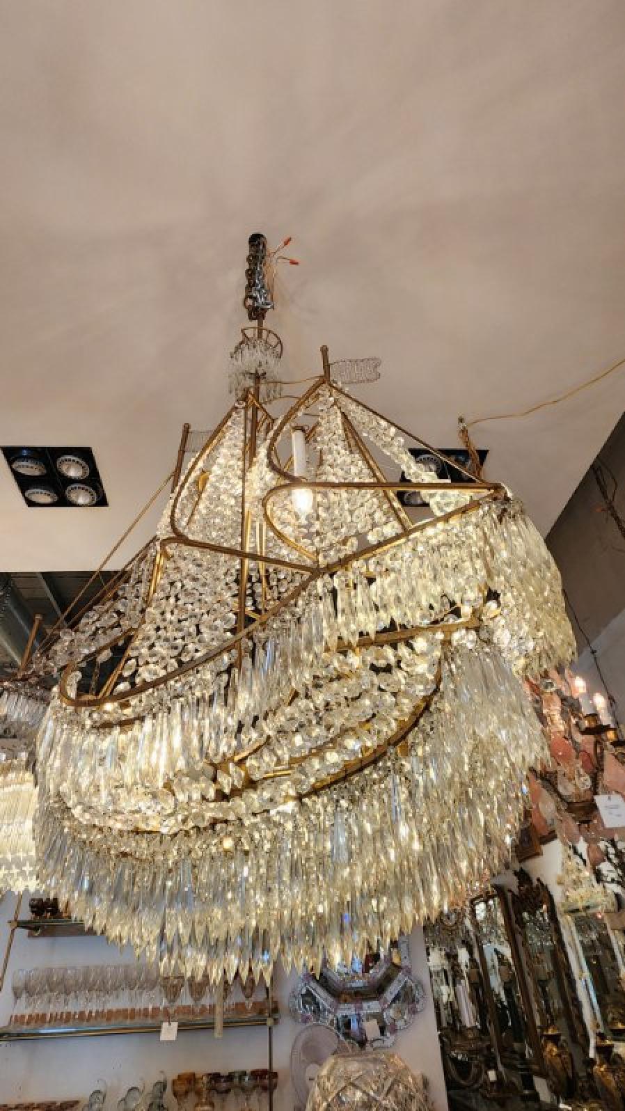 Crystal and Brass Galleon Ship Chandelier For Sale 2