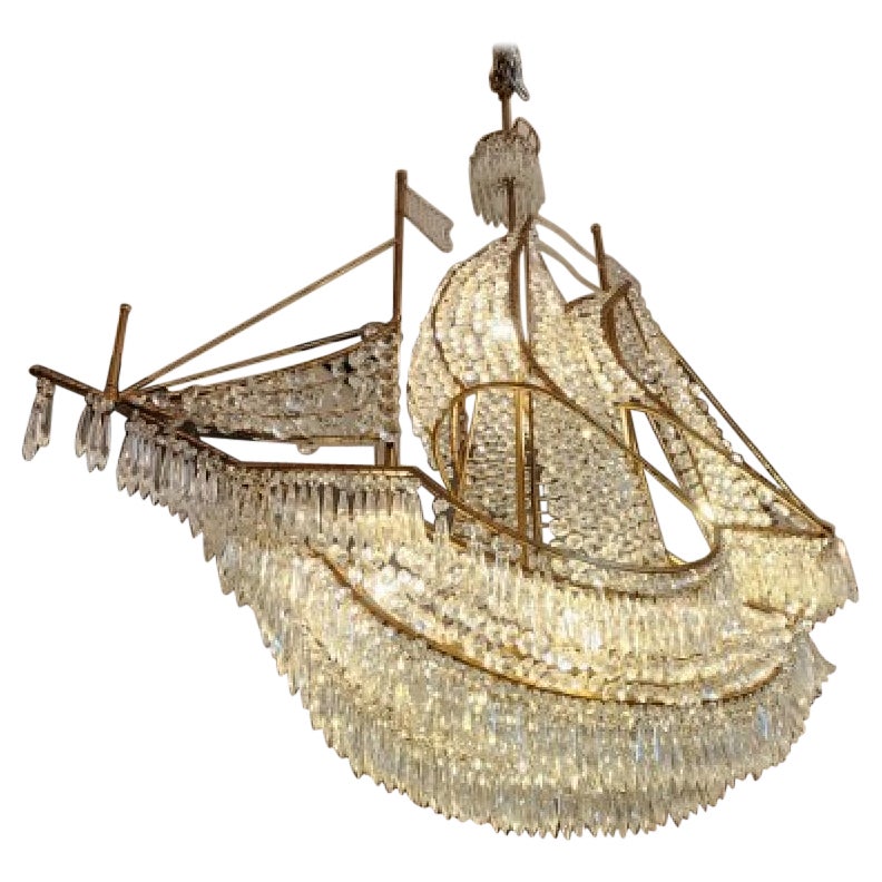 Crystal and Brass Galleon Ship Chandelier