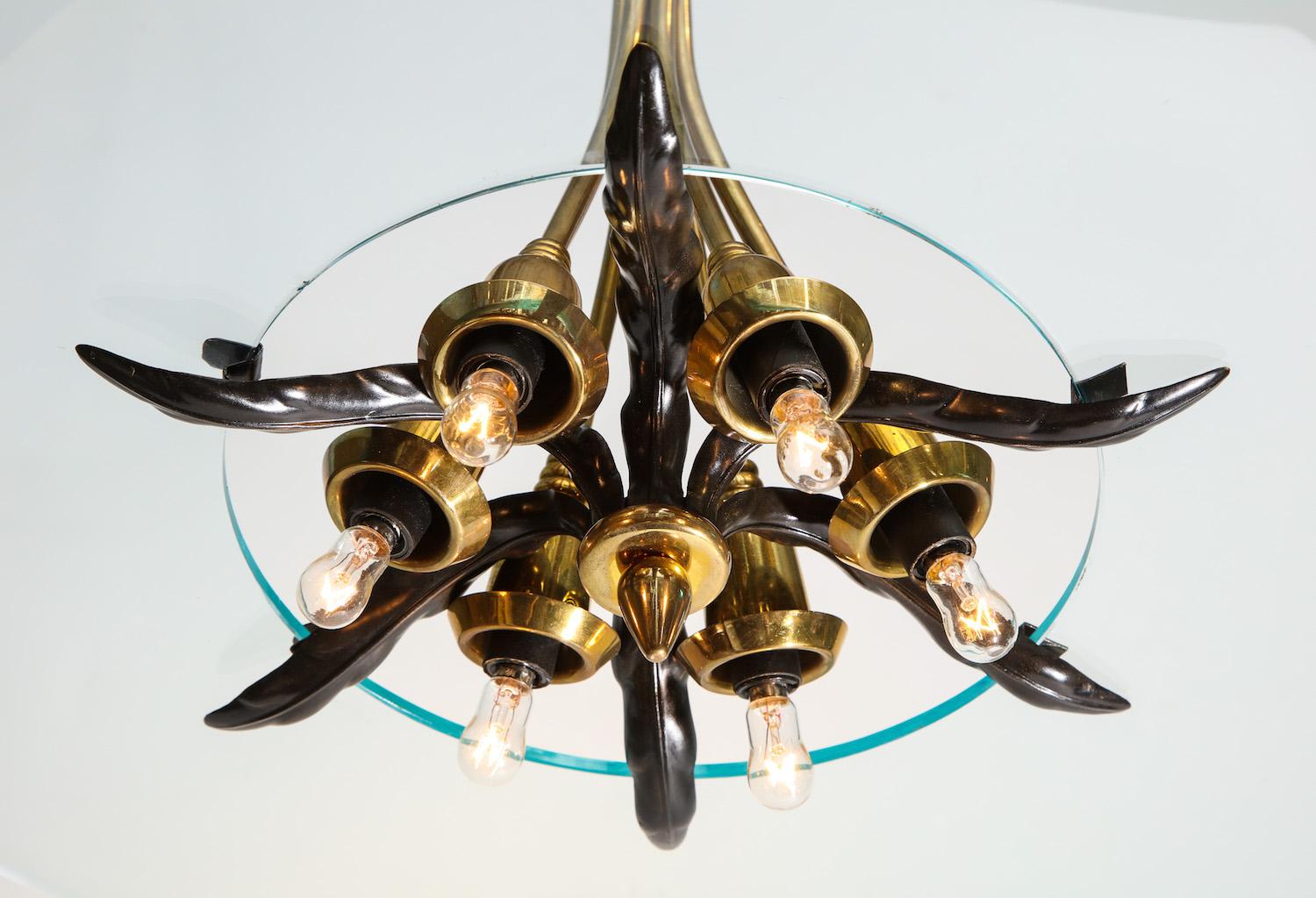Italian Crystal and Brass Hanging Fixture by Lumi