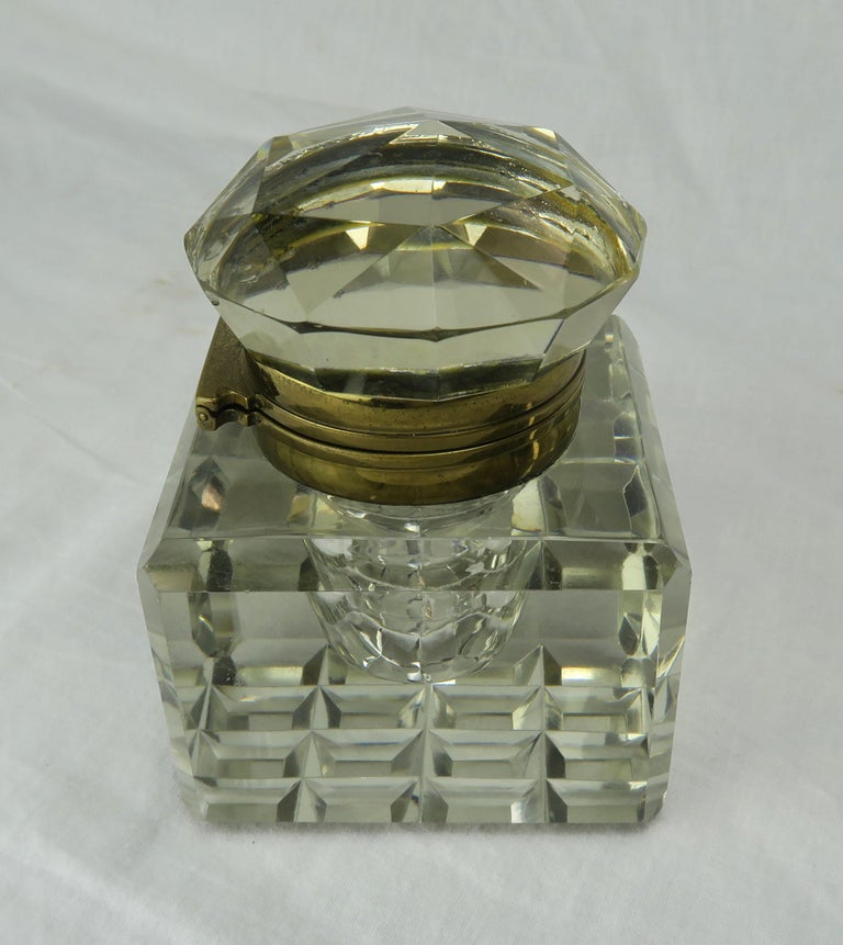 Crystal and Brass Inkwell, circa 1920 at 1stDibs