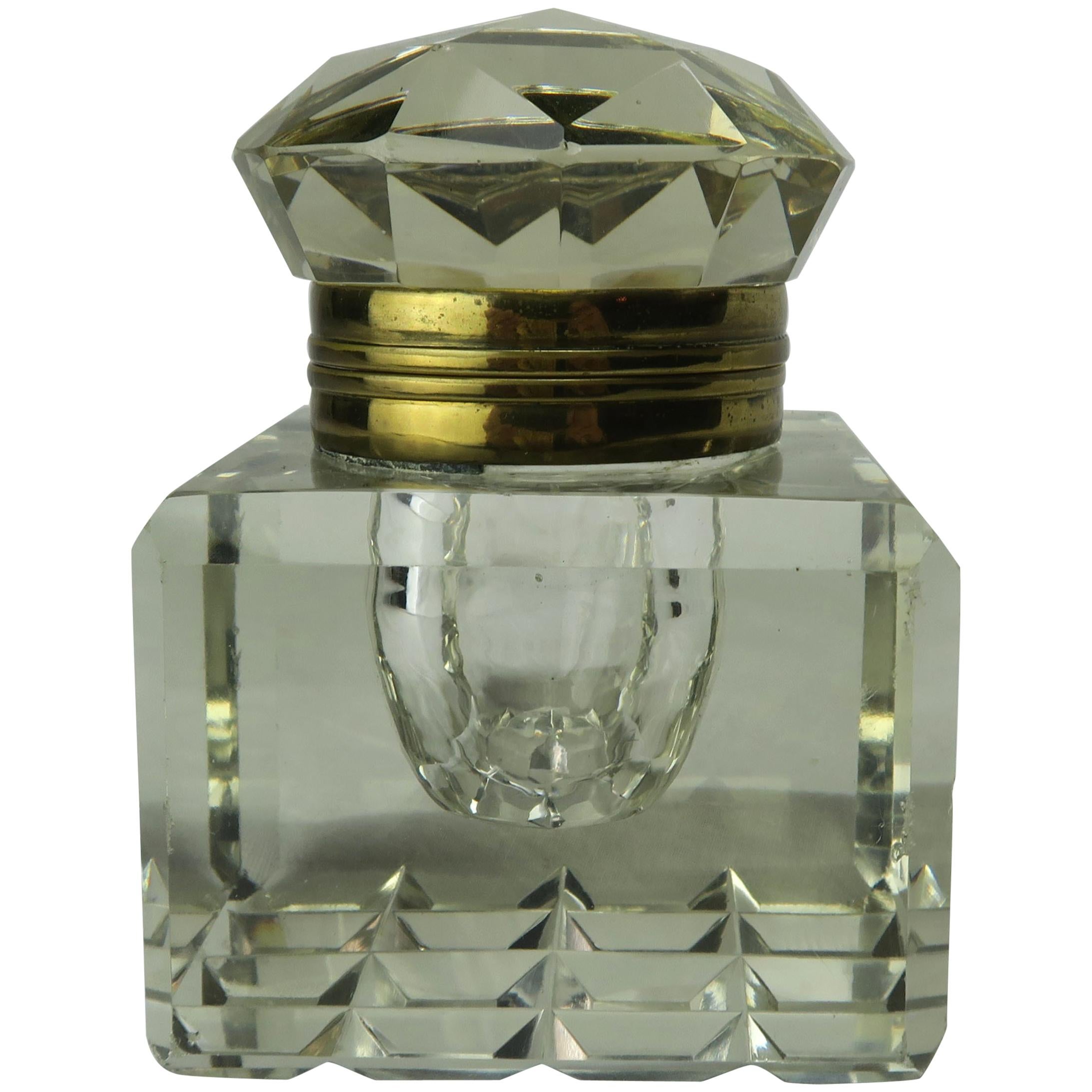 Block Inkwell Crystal and Brass Inkwell, circa 1920 at 1stDibs