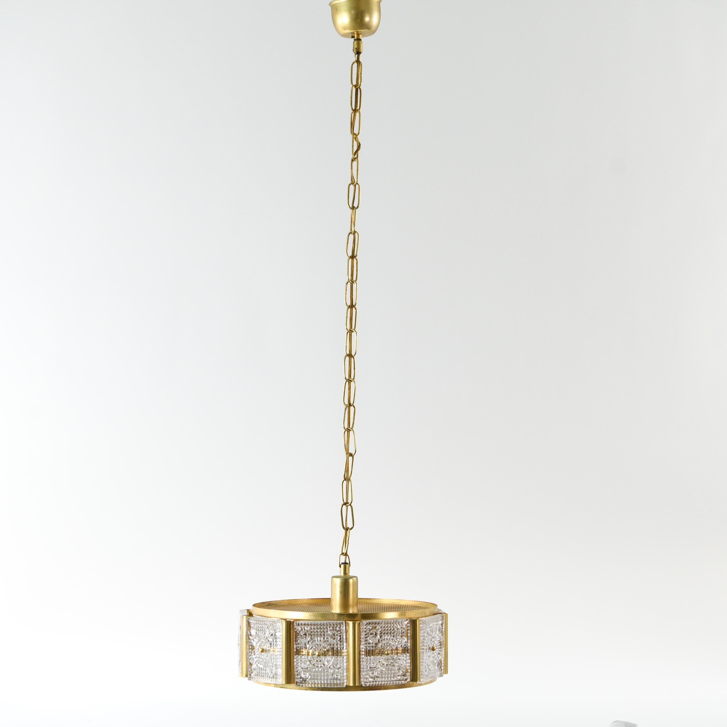 Crystal and Brass Pendant Chandelier by Carl Fagerlund for Orrefors, 1960s 5