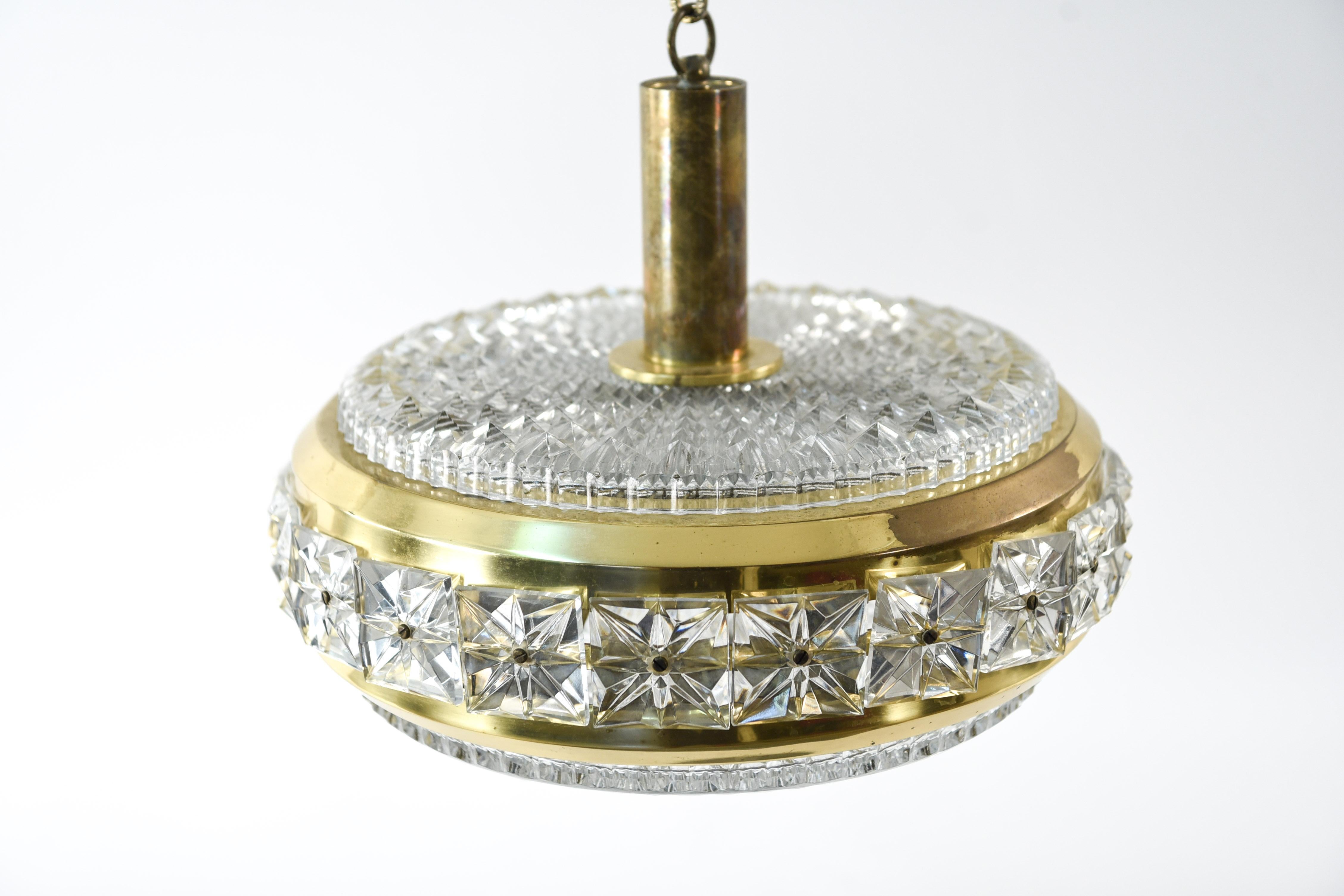 Mid-20th Century Crystal and Brass Pendant Chandelier by Carl Fagerlund for Orrefors, 1960s