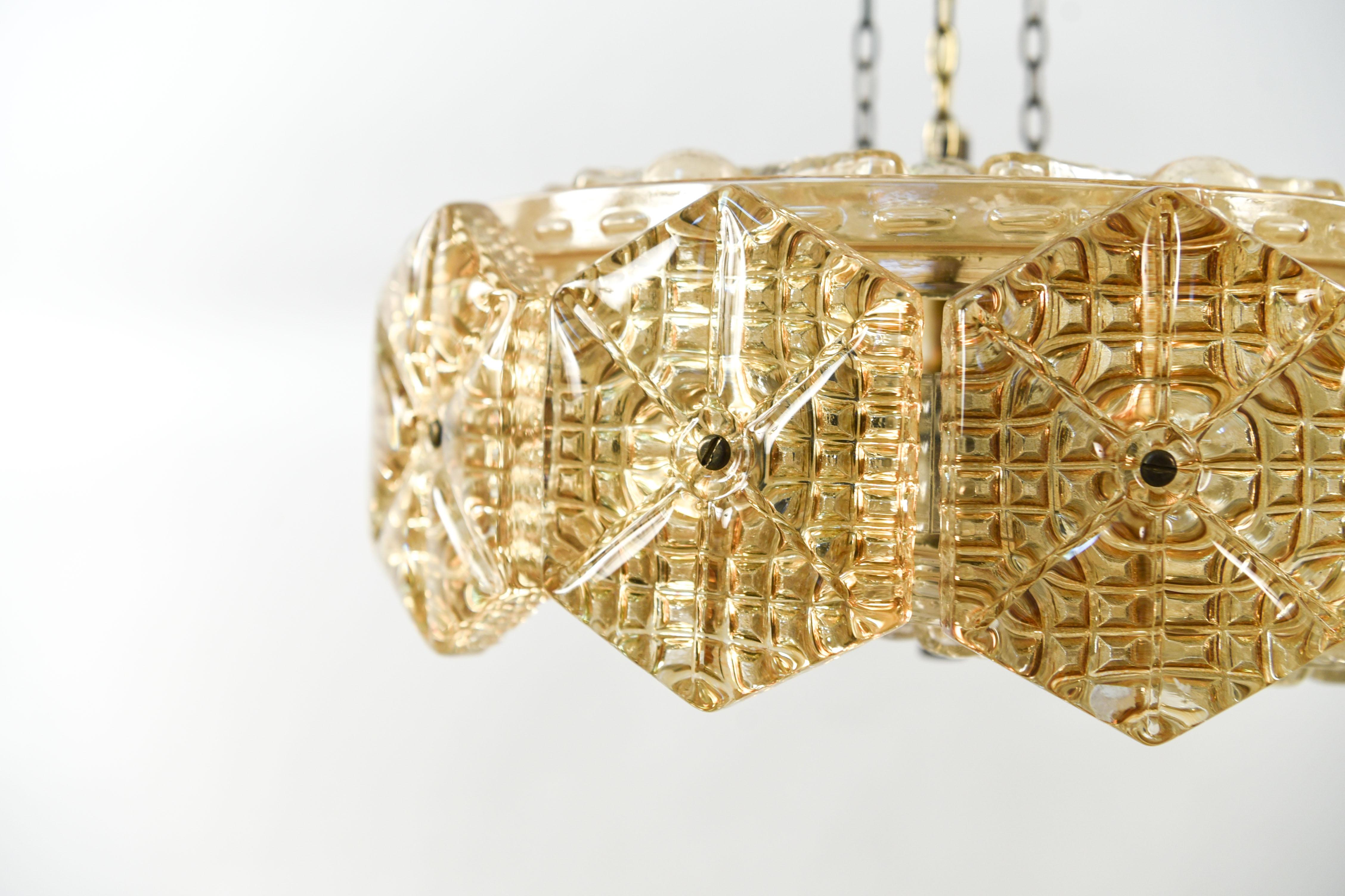 Crystal and Brass Pendant Chandelier by Carl Fagerlund for Orrefors, 1960s 2